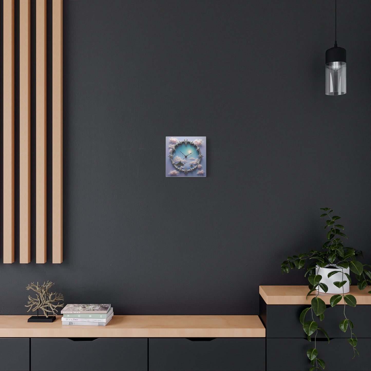 Canvas Print, Surreal Clock with Melting Hands, Floating Islands and Clouds, Ethereal Wall Art, Home Decor, Matte Canvas, Stretched, 1 25",