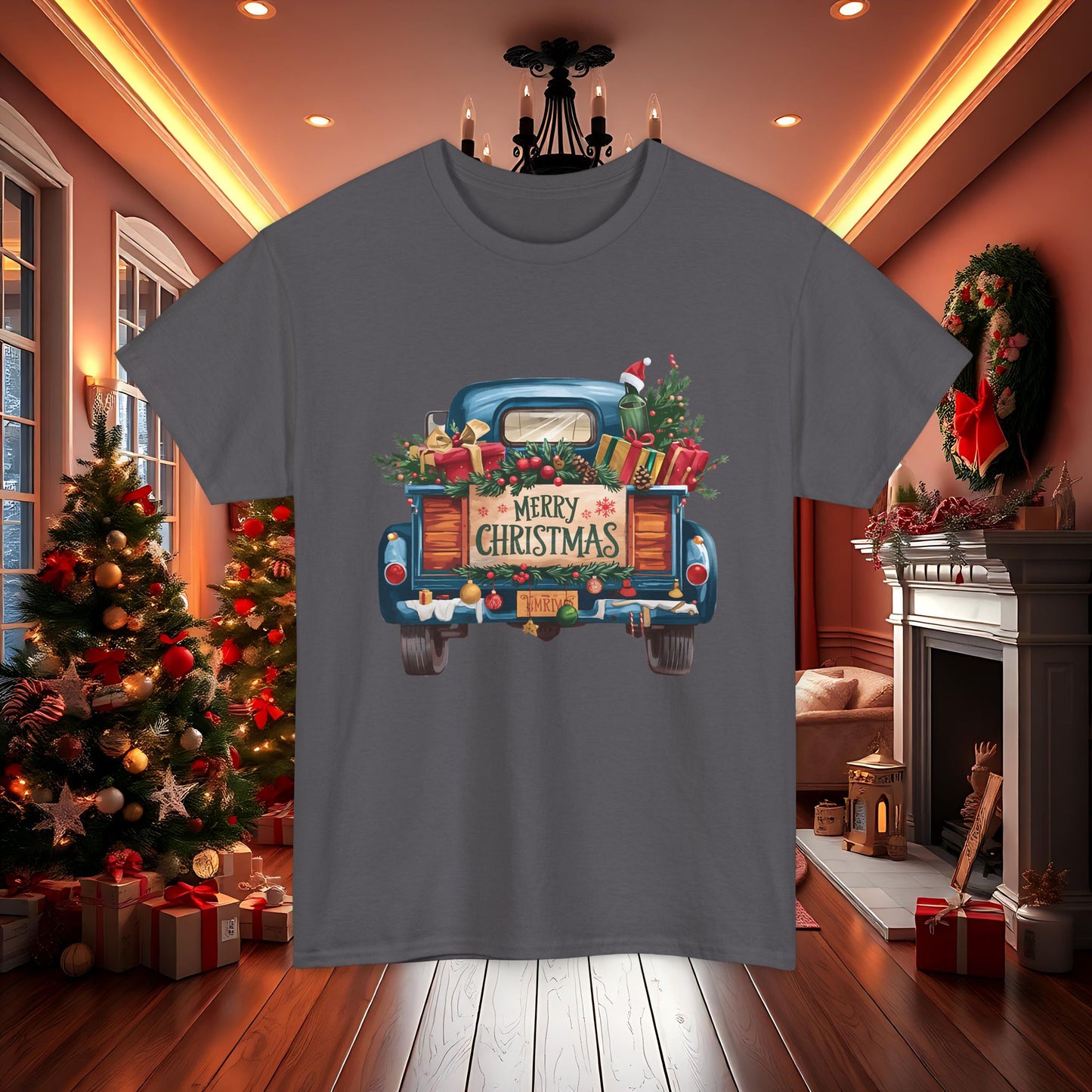 Vintage Truck Merry Christmas Tee, Christmas Gifts Shirt, Holiday Presents Top, Festive Xmas T-Shirt, Retro Truck Tee