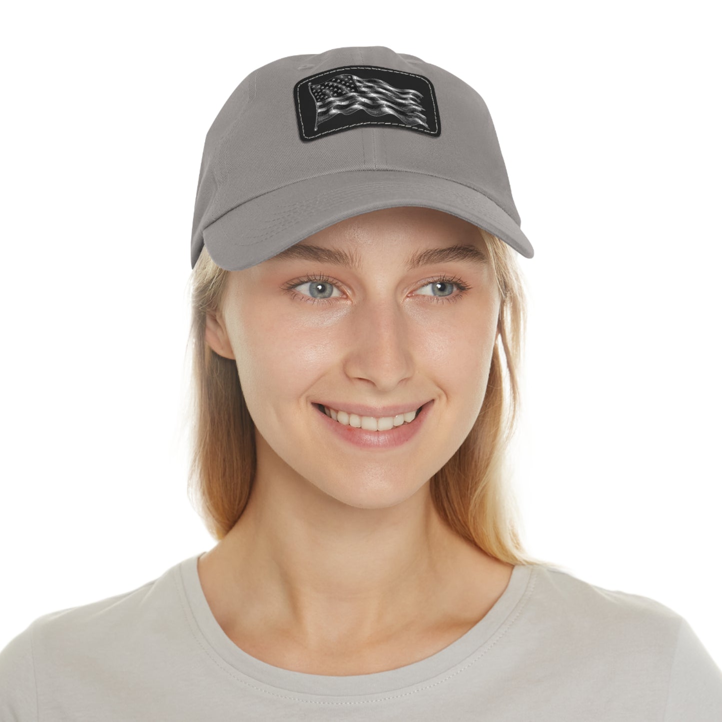 American Flag Dad Hat with Leather Patch (Rectangle)