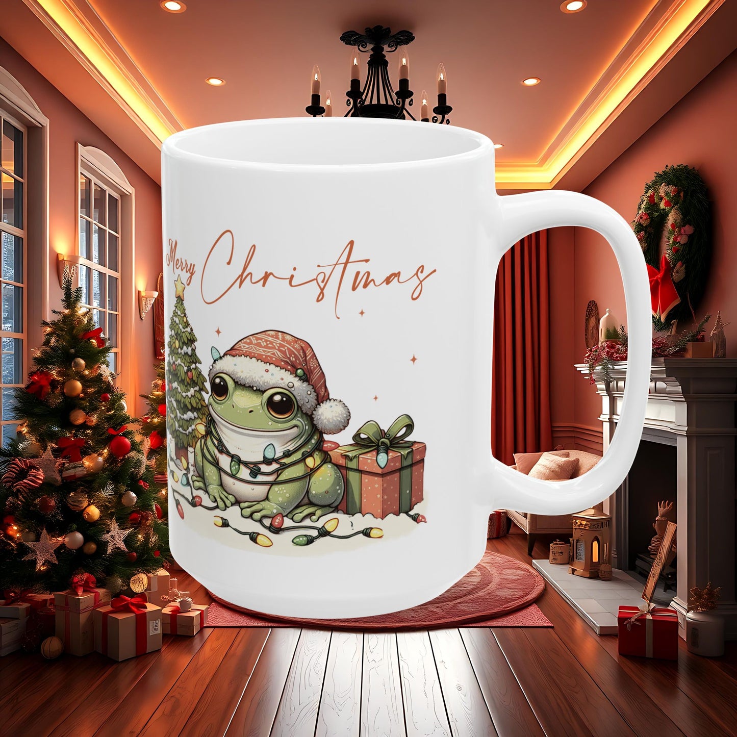 Merry Christmas Frog Ceramic Mug, Cute Holiday Coffee Cup, Unique Xmas Gift Idea, Festive Tea Mug, Funny Animal Lover Christmas Gift,
