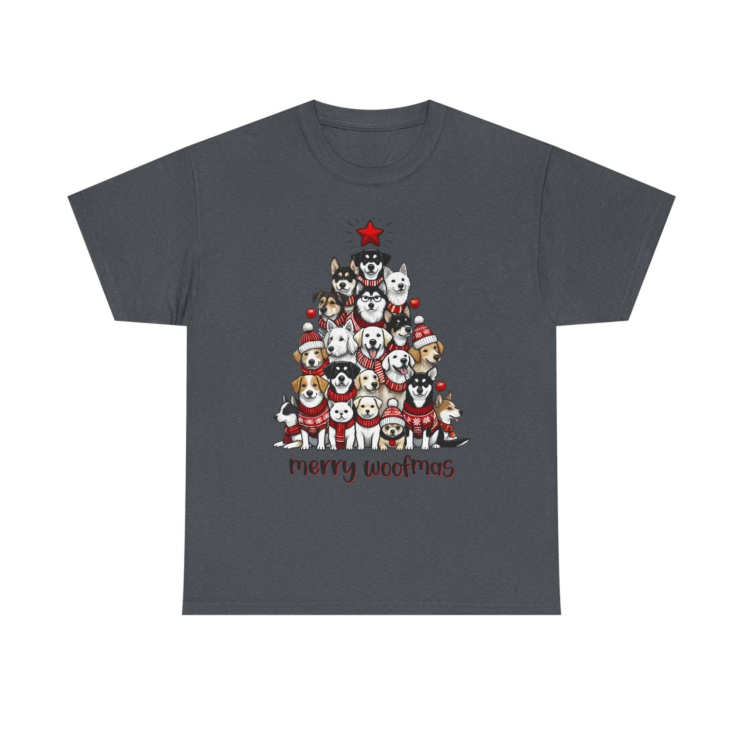 Merry Woofmas Christmas Tree Tee, Heavy Cotton Graphic Shirt for Dog Lovers, Fun Holiday Gift for Pet Owners!