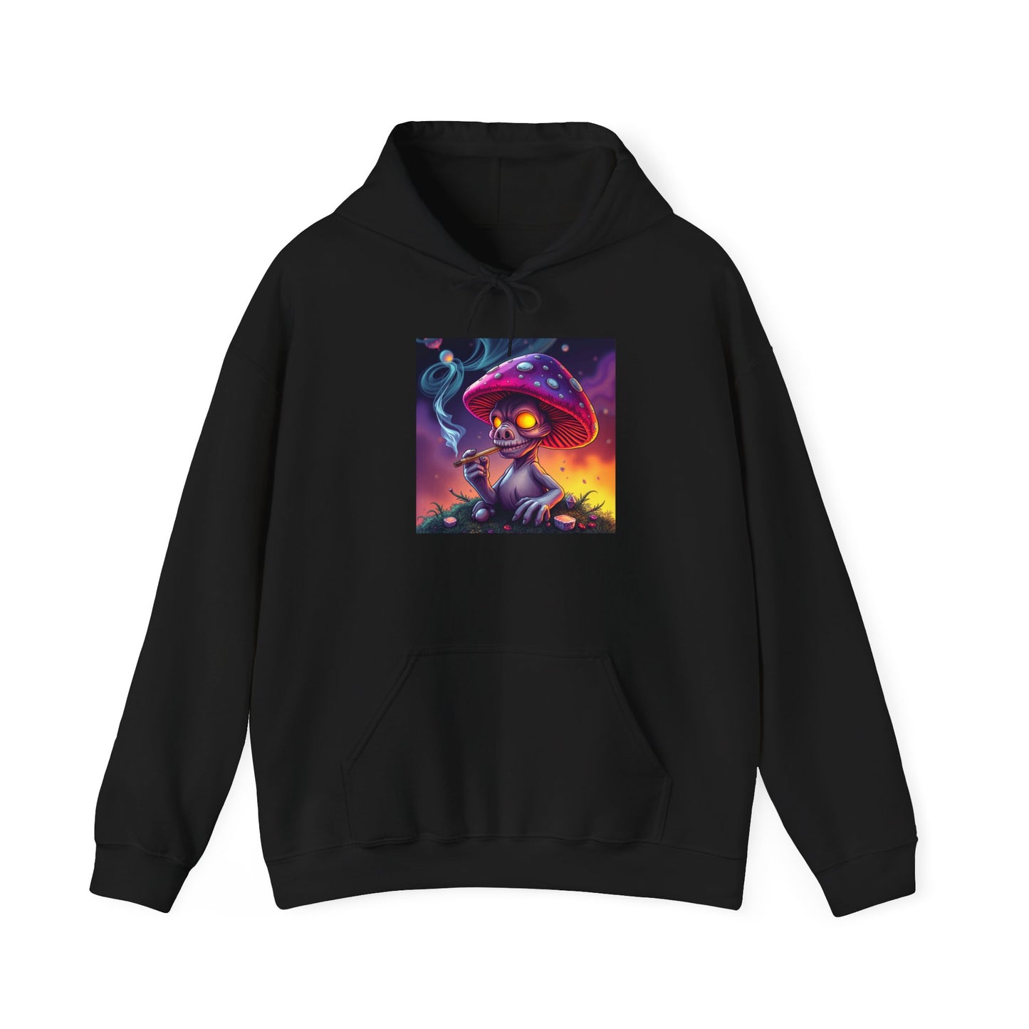 Psychedelic Mushroom Character Smoking a Joint Hoodie, Trippy Fungi Pot Leaf Sweatshirt, Hippie Psychedelia Pullover, Marijuana Mushroom