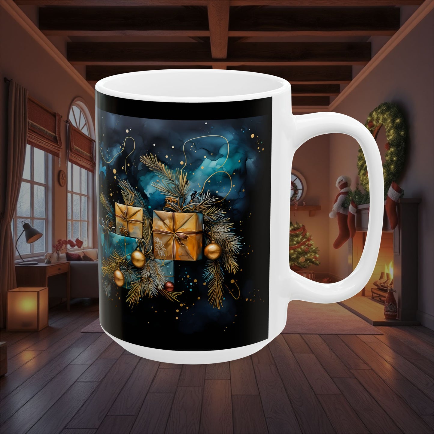 Christmas Holiday Presents Ceramic Mug, Festive Coffee Cup Gift, Seasonal Tea Mug, Xmas Hot Cocoa Mug, Santa Claus Cup