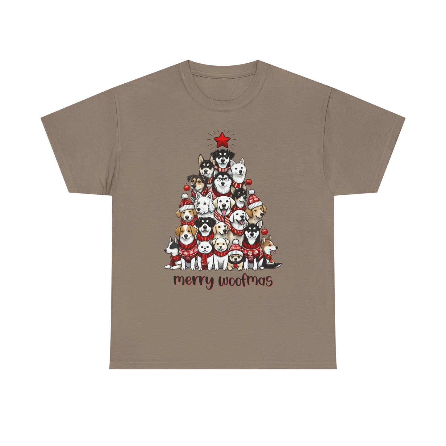 Merry Woofmas Christmas Tree Tee, Heavy Cotton Graphic Shirt for Dog Lovers, Fun Holiday Gift for Pet Owners!