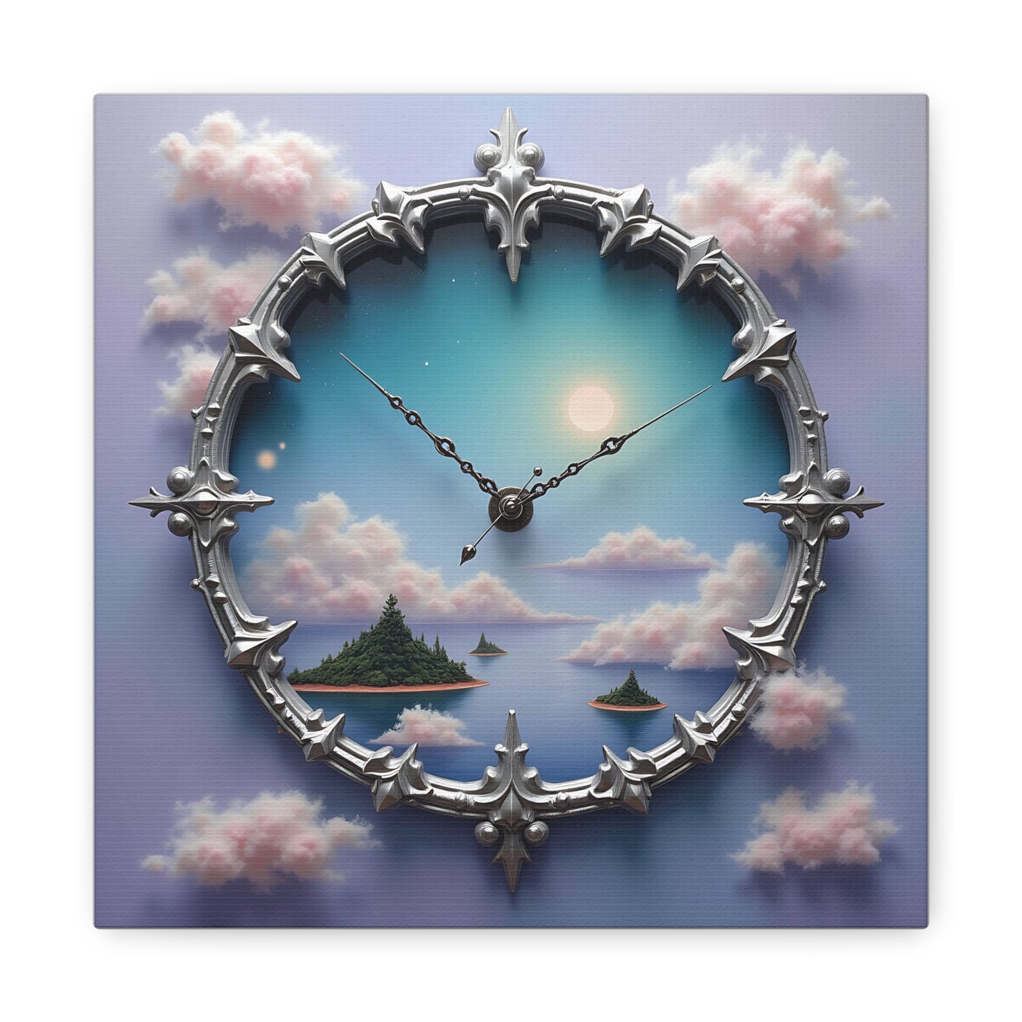 Canvas Print, Surreal Clock with Melting Hands, Floating Islands and Clouds, Ethereal Wall Art, Home Decor, Matte Canvas, Stretched, 1 25",