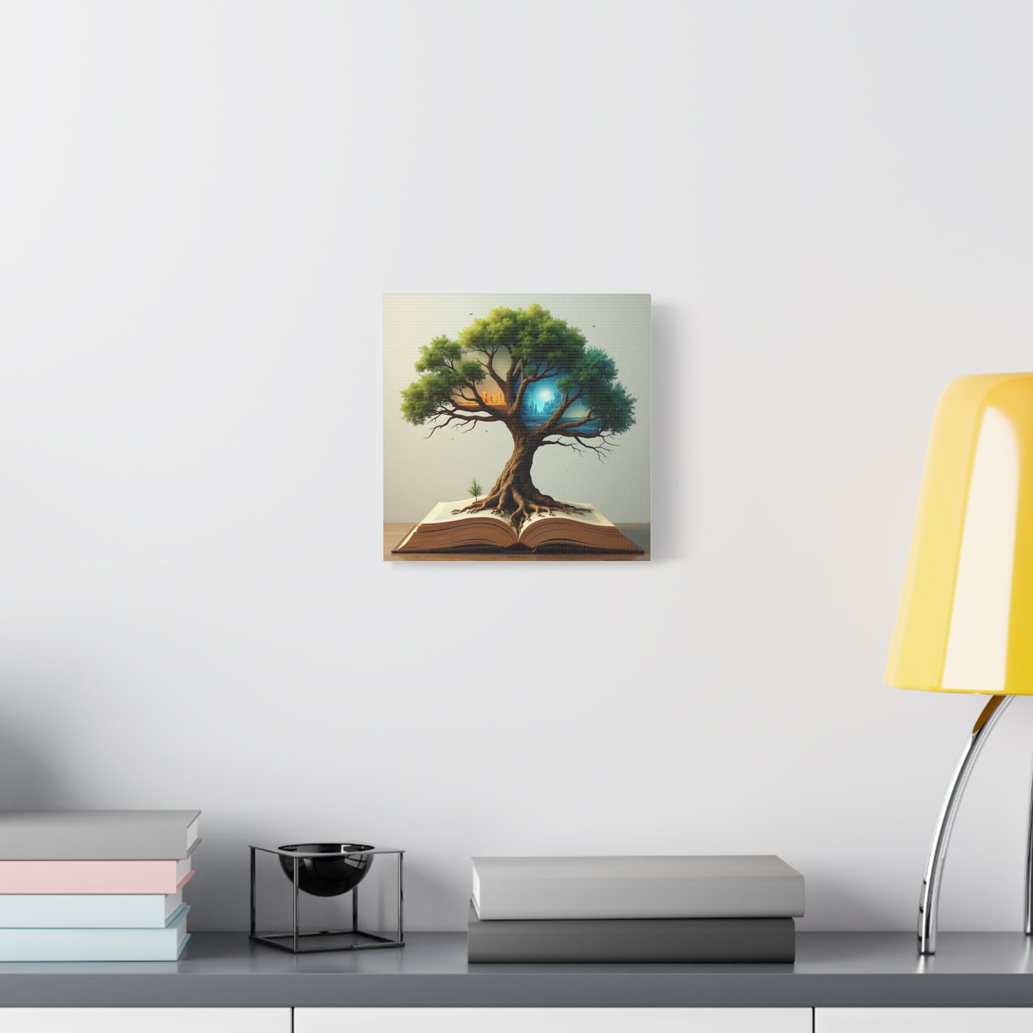 Canvas Art, Meta-Realism Tree of Knowledge Wall Decor, Cityscape, Desert, Forest, Ocean, Earth Tones, Emerald Green, Azure, Terracotta