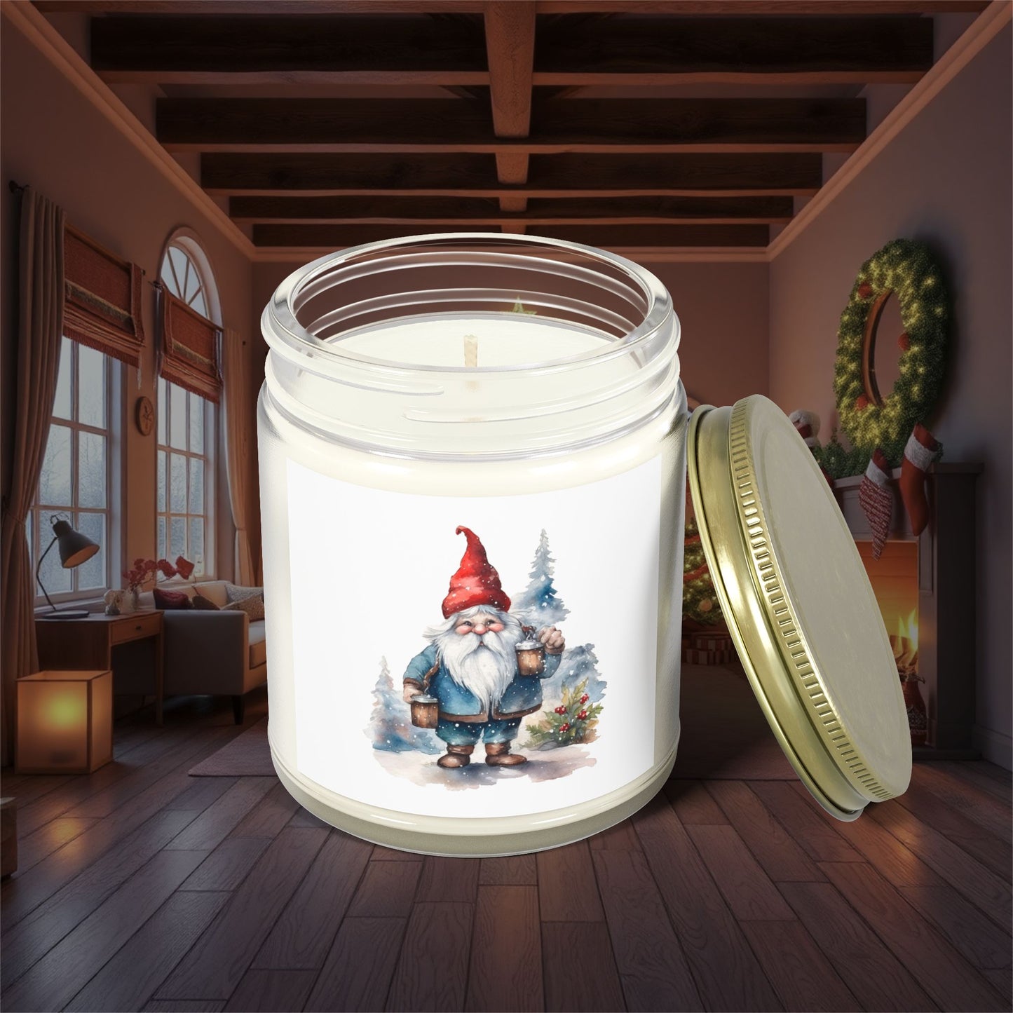 Christmas Gnome Winter Fairy Tale Scented Candles, Coconut Apricot Wax (4oz, 9oz) - Cozy Holiday Home Decor, Relaxing Hygge Candle, Winter