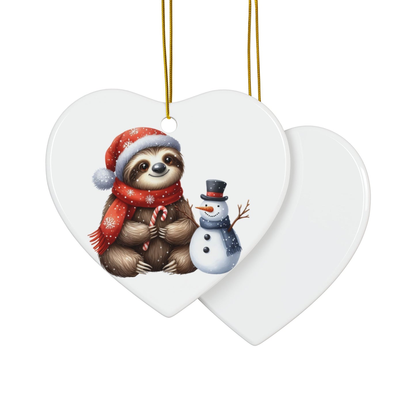 Festive Sloth with Snowman - Unique Ceramic Ornaments (Choose Your Set)
