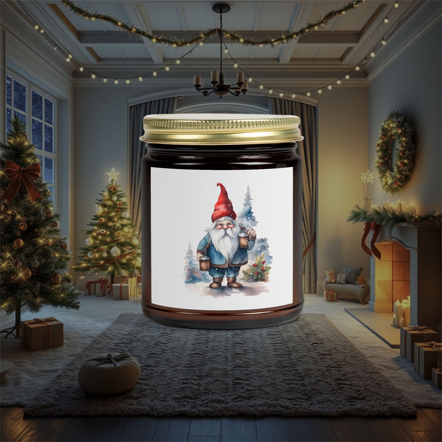 Christmas Gnome Winter Fairy Tale Scented Candles, Coconut Apricot Wax (4oz, 9oz) - Cozy Holiday Home Decor, Relaxing Hygge Candle, Winter