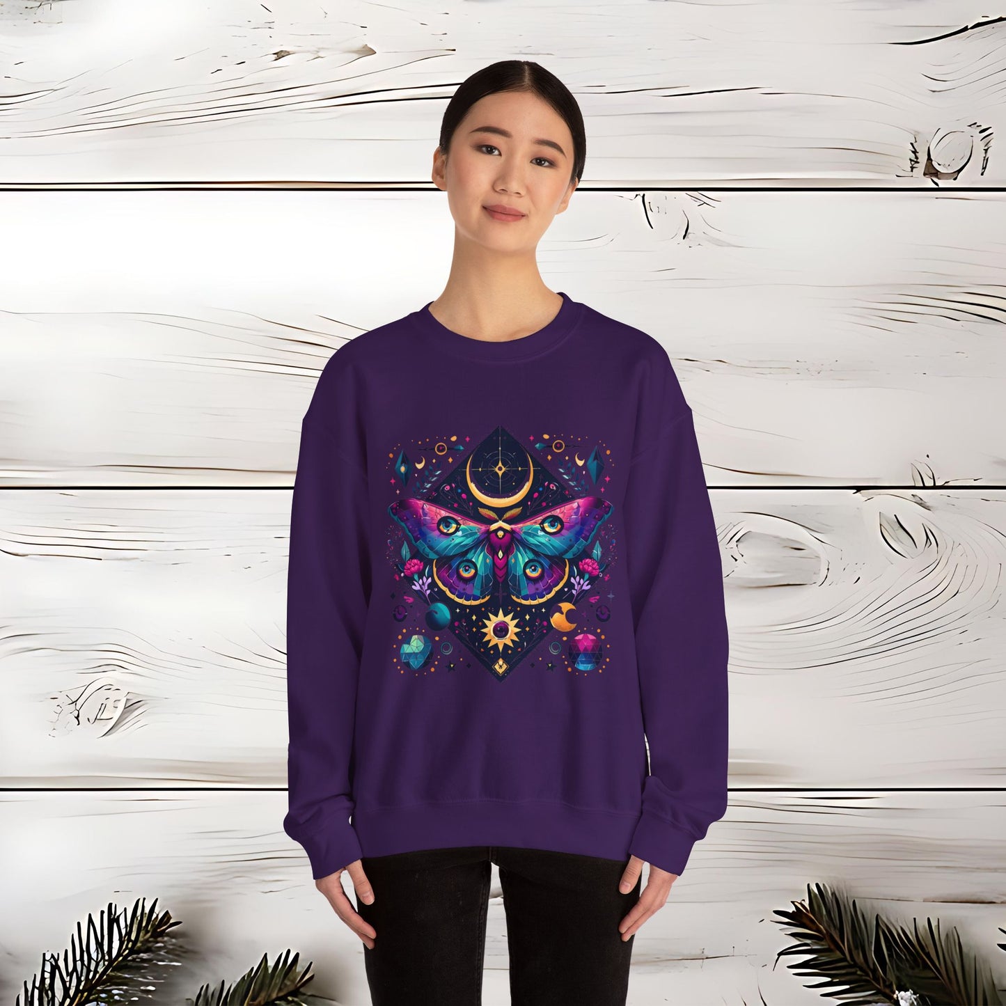 Boho Luna Moth Sweatshirt, Nature Lover Gift, Cozy Jumper, Moth Print Pullover, Bohemian Style Top, Celestial Clothing, Lunar Design