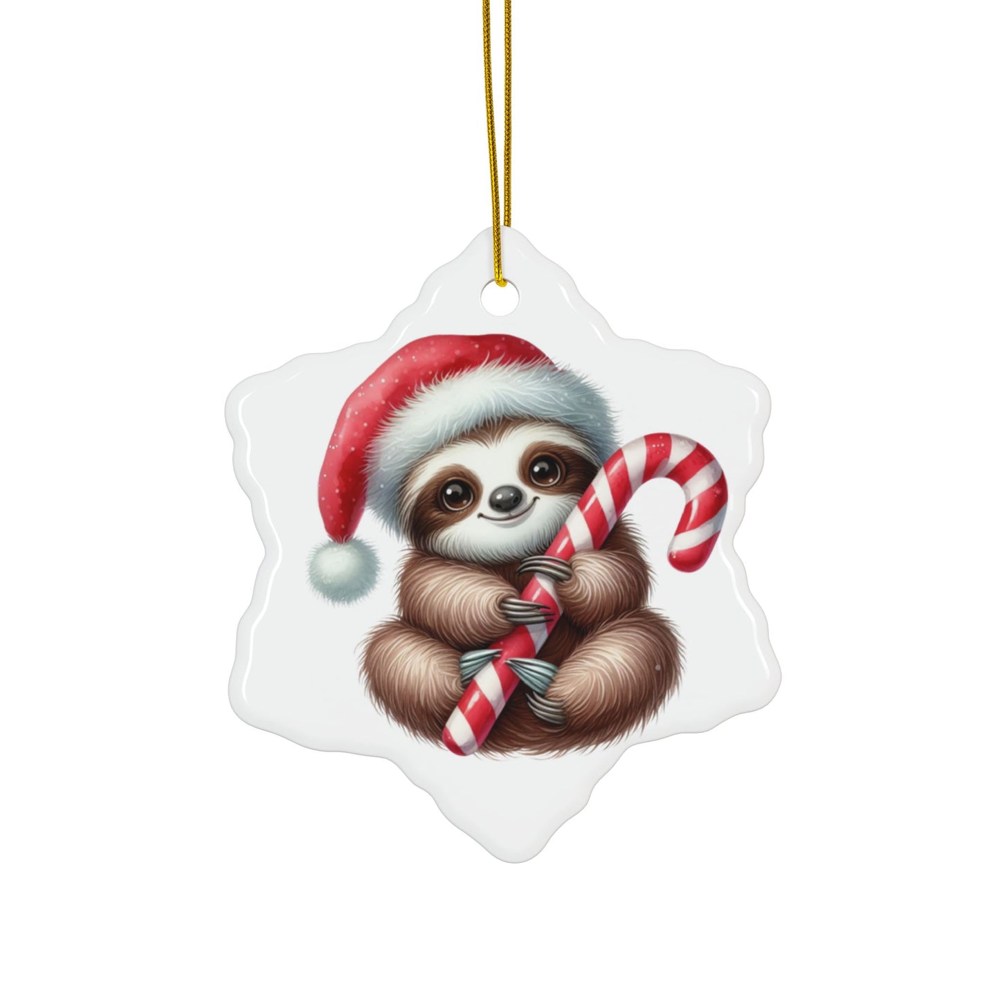 Festive Sloth with Candy Cane - Unique Ceramic Ornaments (Choose Your Set)