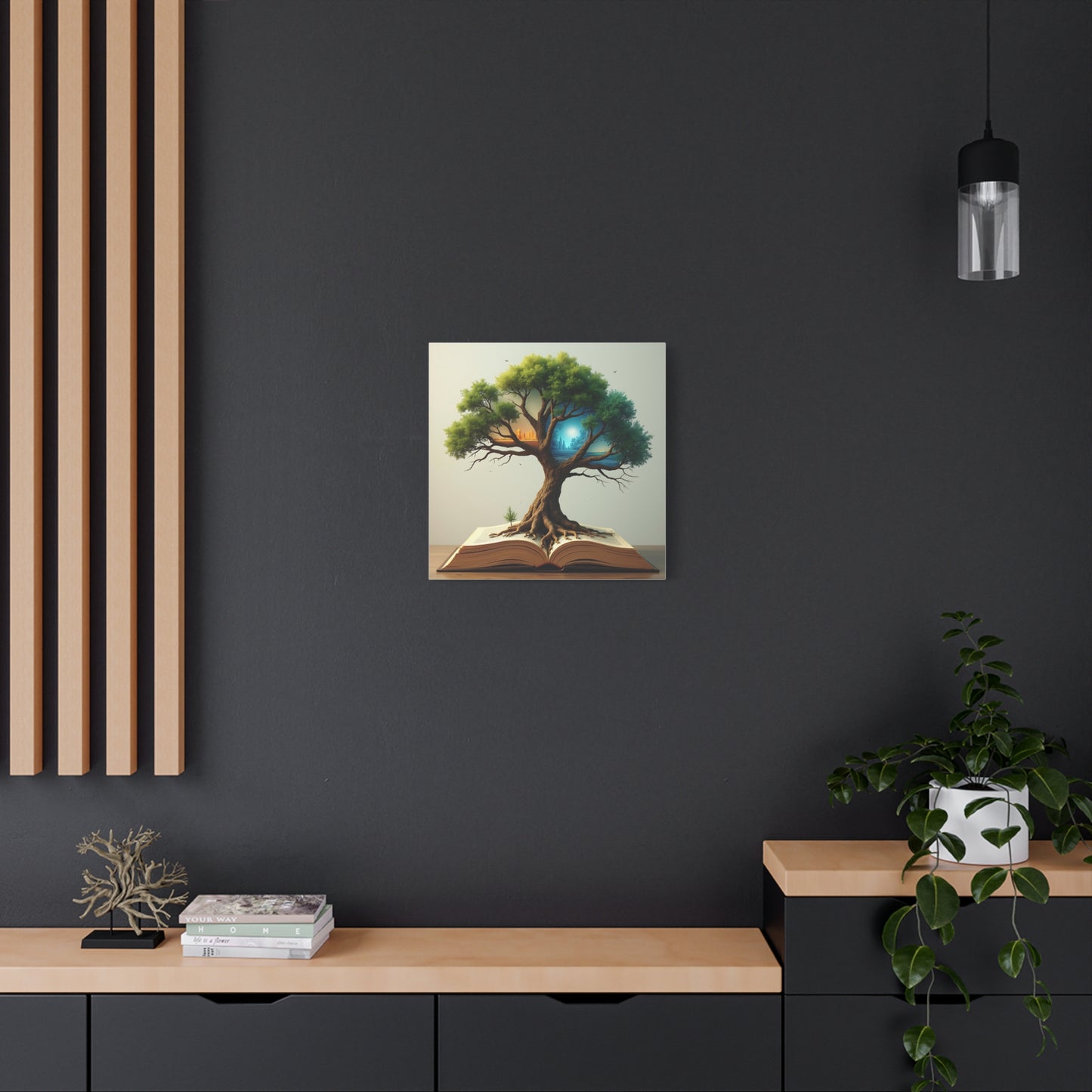 Canvas Art, Meta-Realism Tree of Knowledge Wall Decor, Cityscape, Desert, Forest, Ocean, Earth Tones, Emerald Green, Azure, Terracotta