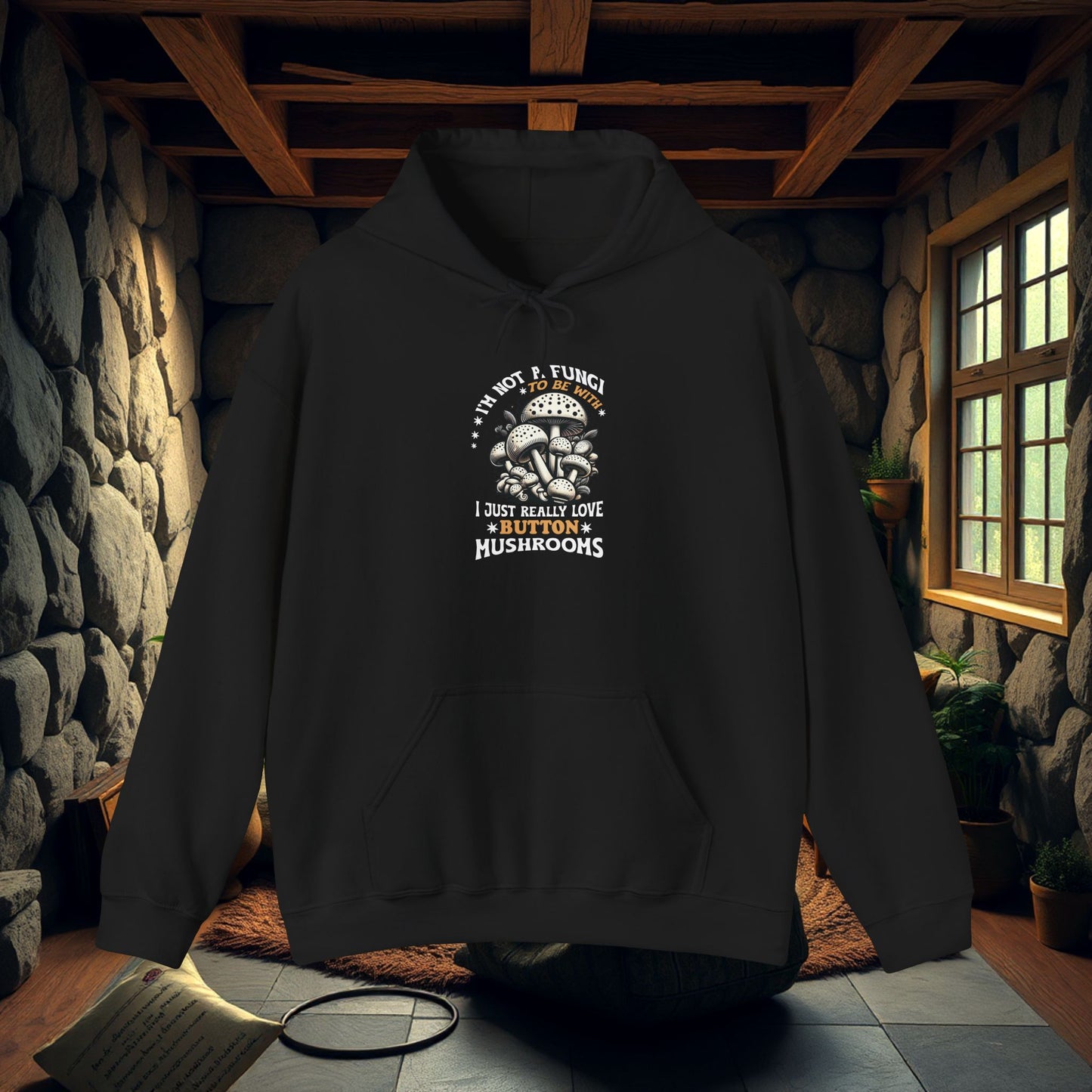 Funky Love-Button Mushrooms Hoodie - Unique Wear, Mushrooms Hoodie, Funky Sweatshirt, Quirky Hooded Jumper, Whimsical Mushroom Sweater,