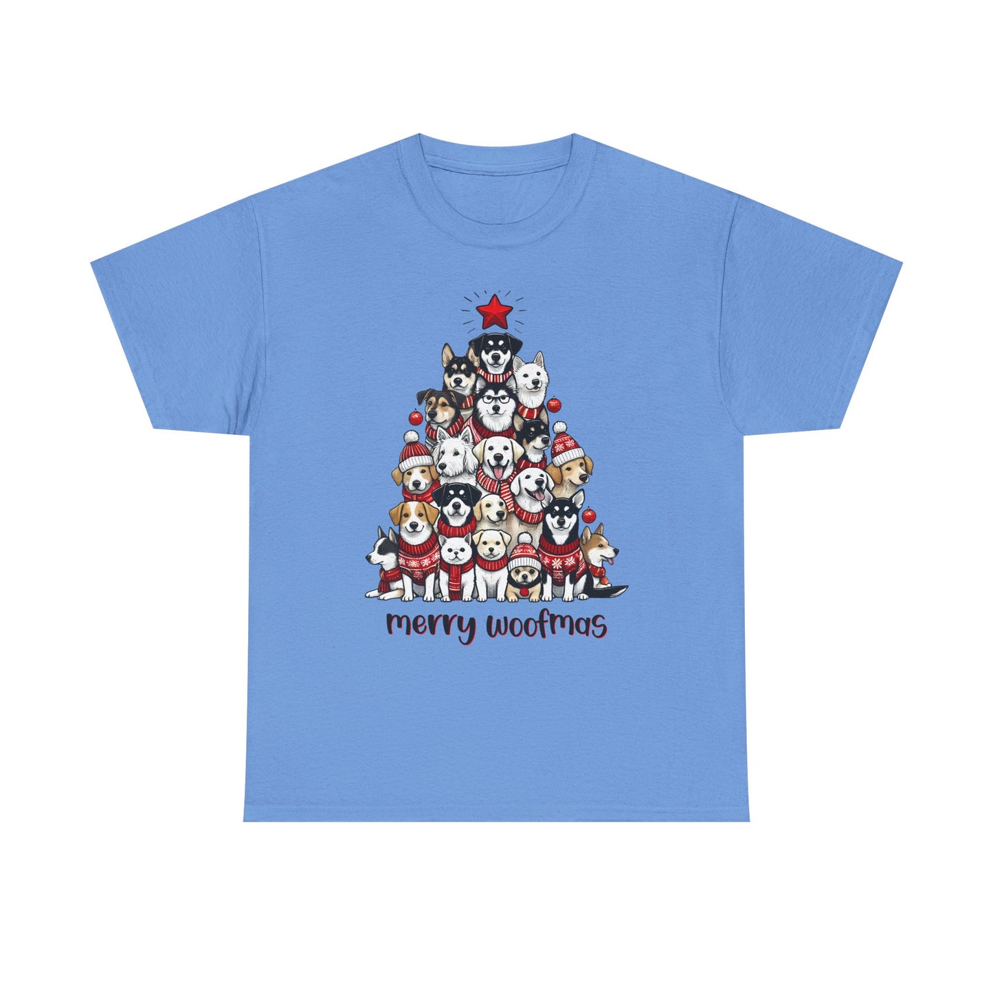 Merry Woofmas Christmas Tree Tee, Heavy Cotton Graphic Shirt for Dog Lovers, Fun Holiday Gift for Pet Owners!