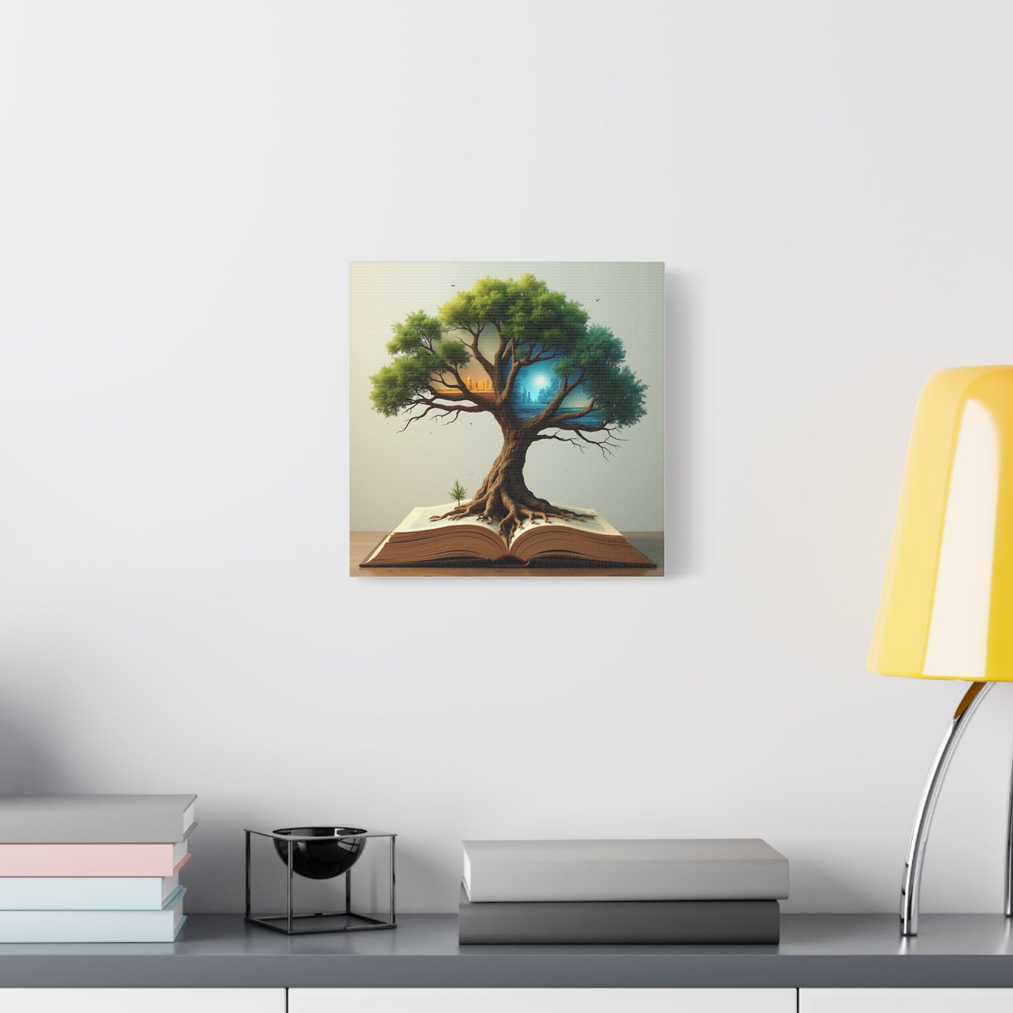 Canvas Art, Meta-Realism Tree of Knowledge Wall Decor, Cityscape, Desert, Forest, Ocean, Earth Tones, Emerald Green, Azure, Terracotta