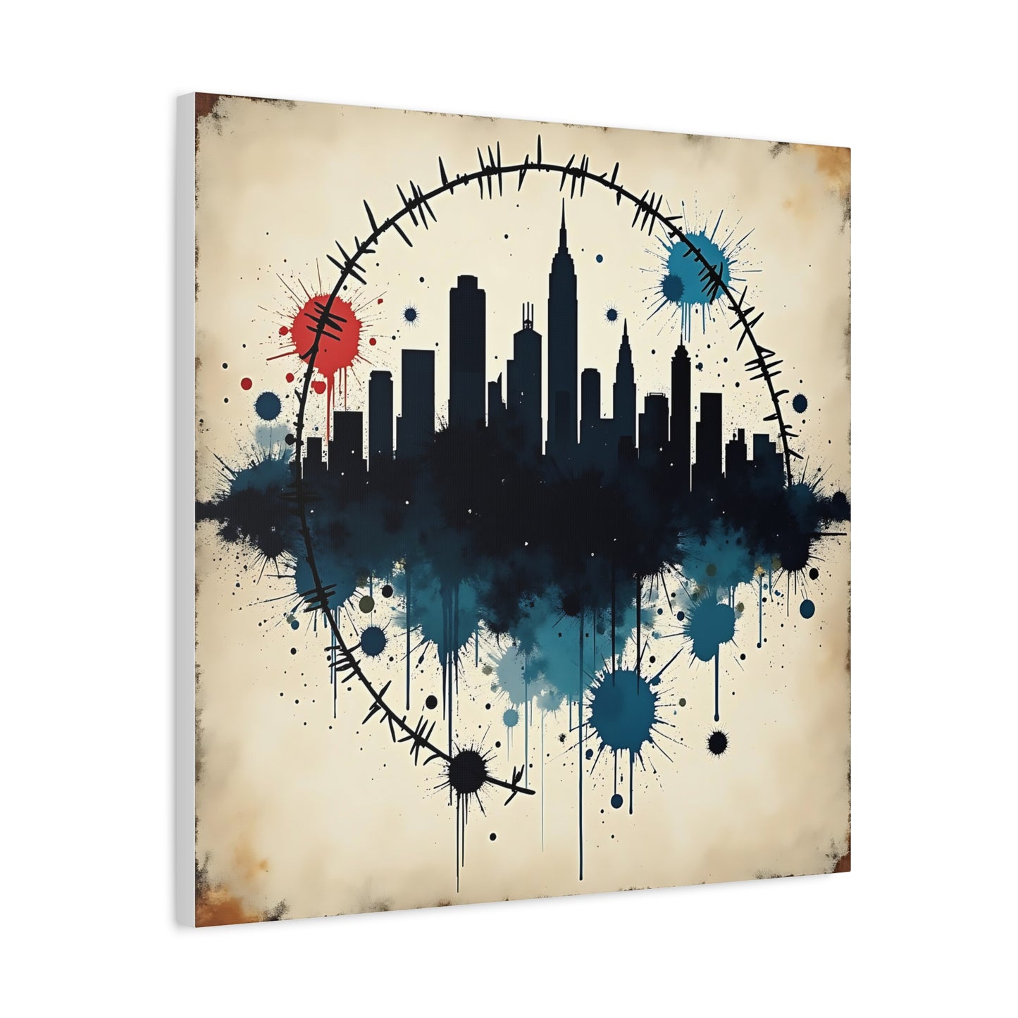 Canvas Wall Art, Cityscape Grunge Collage Print, Urban Home Decor, Industrial Rustic Apartment Decoration, Modern Artwork for Living Room,