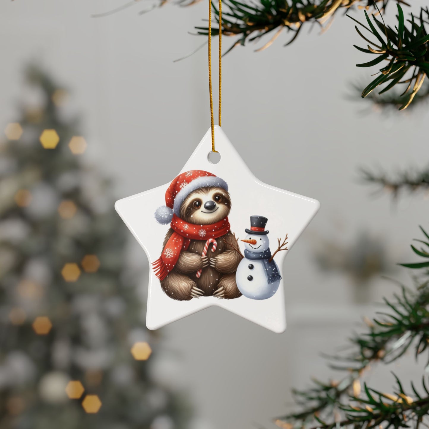 Festive Sloth with Snowman - Unique Ceramic Ornaments (Choose Your Set)