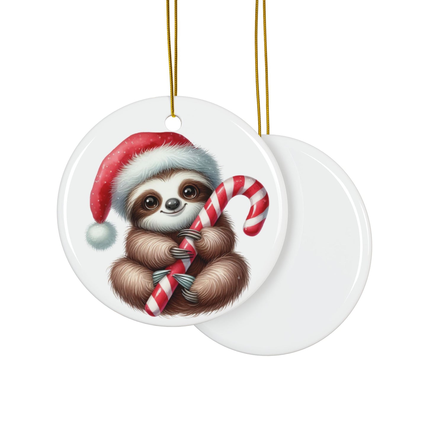 Festive Sloth with Candy Cane - Unique Ceramic Ornaments (Choose Your Set)