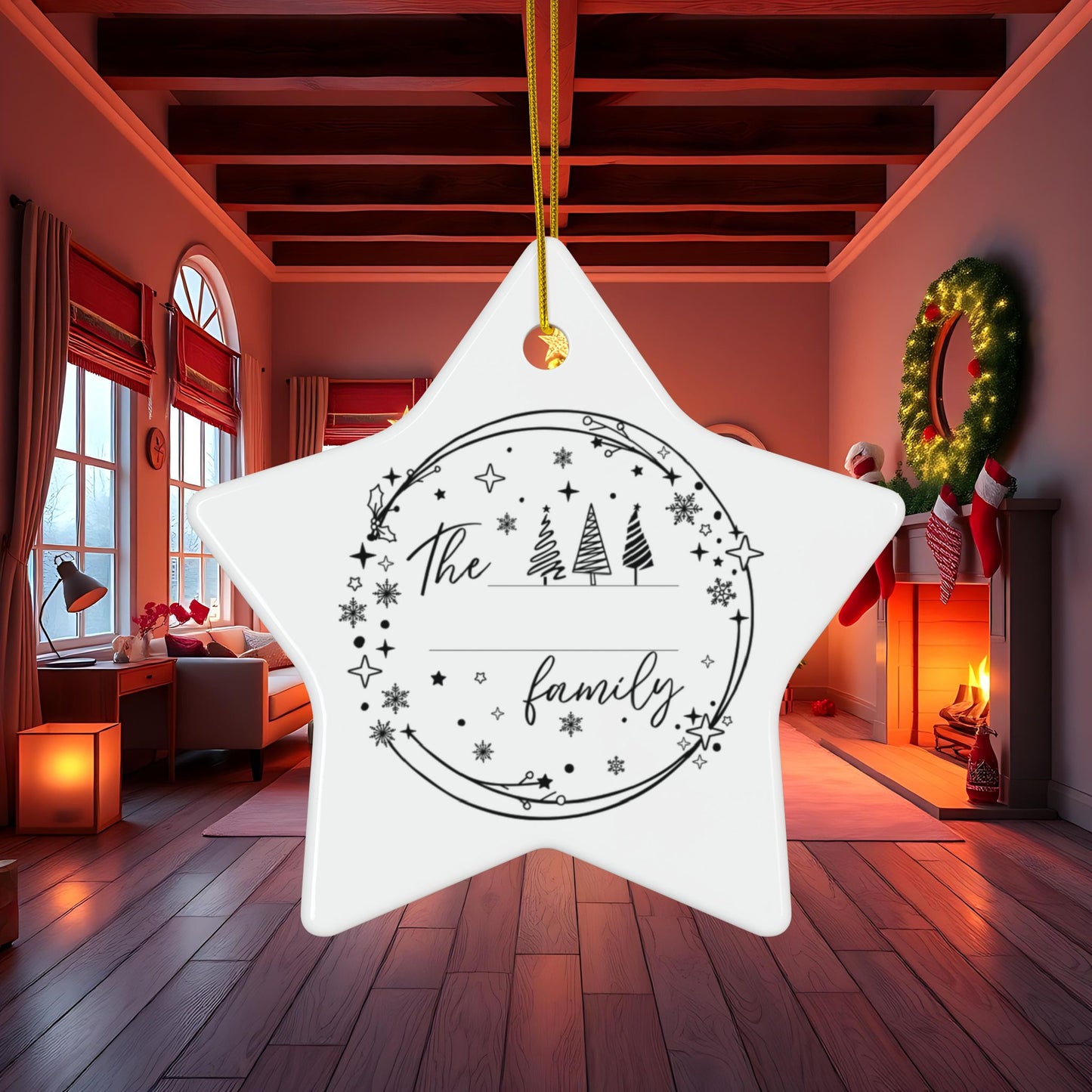Custom Family Christmas Ceramic Ornaments, 2-Sided Print, Circle, Star, Snowflake, Holiday Decoration, Personalized Xmas Gift