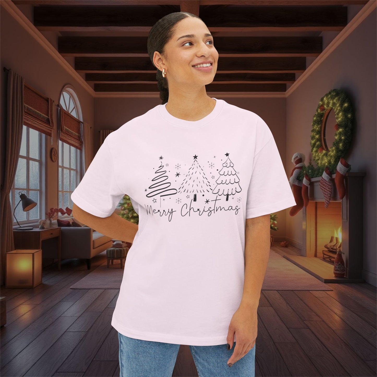 Festive Merry Christmas Oversized Boxy Tee for All