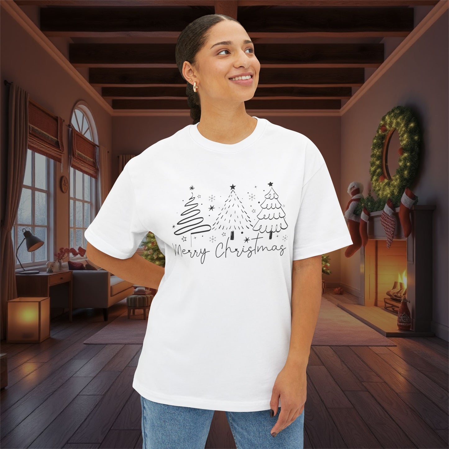 Festive Merry Christmas Oversized Boxy Tee for All