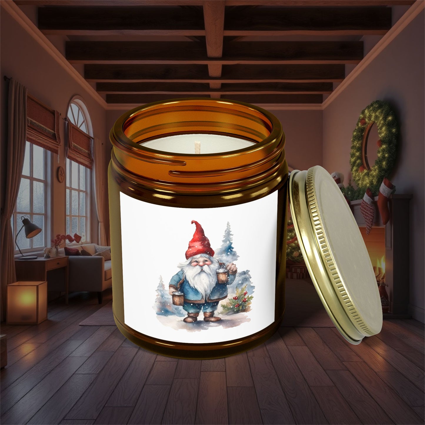 Christmas Gnome Winter Fairy Tale Scented Candles, Coconut Apricot Wax (4oz, 9oz) - Cozy Holiday Home Decor, Relaxing Hygge Candle, Winter