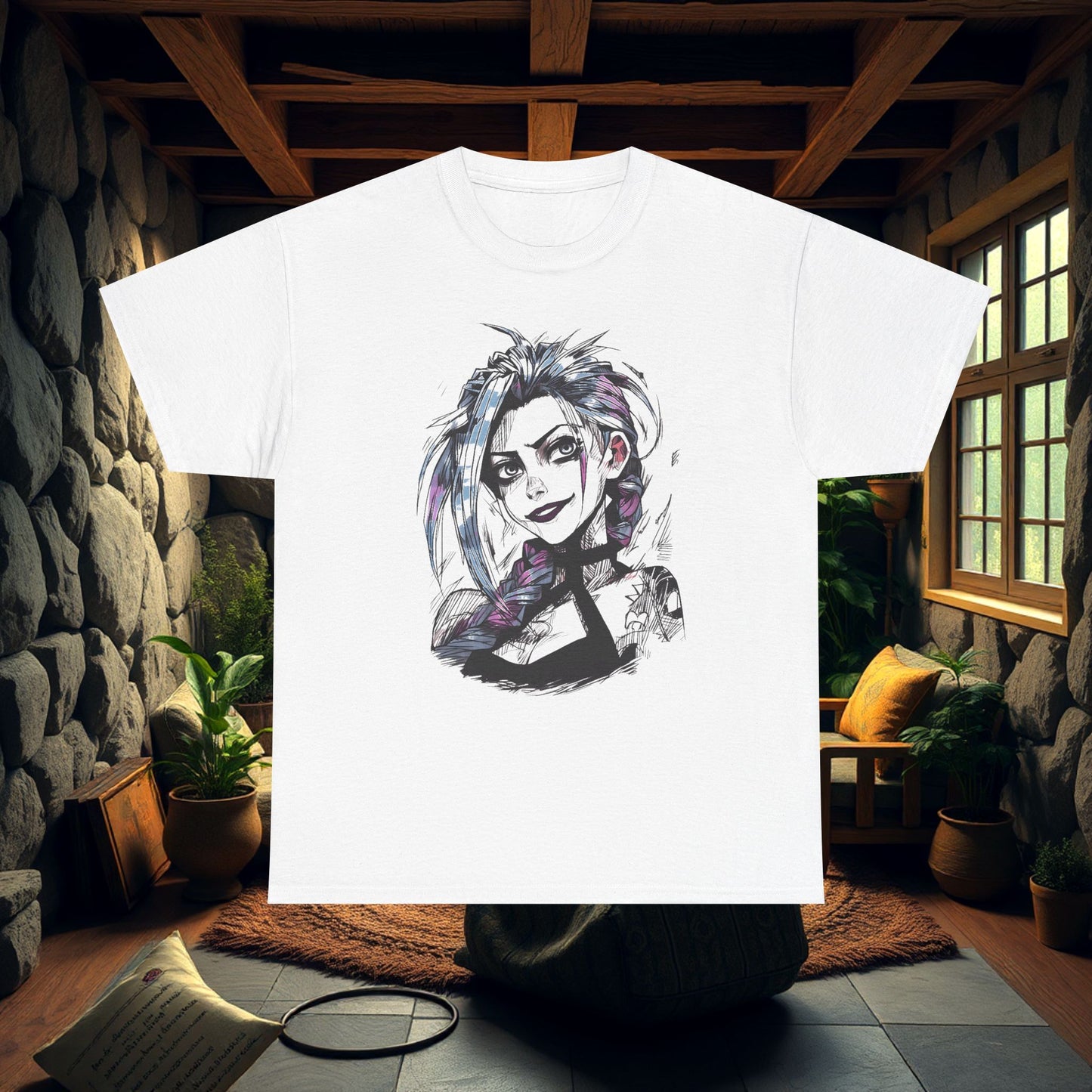 League of Legends Arcane Tv series Jinx Art Unisex Heavy Cotton Tee - Gaming Shirt, Video Game Tee, Gamer Gift, Esports Fan Apparel, Comic
