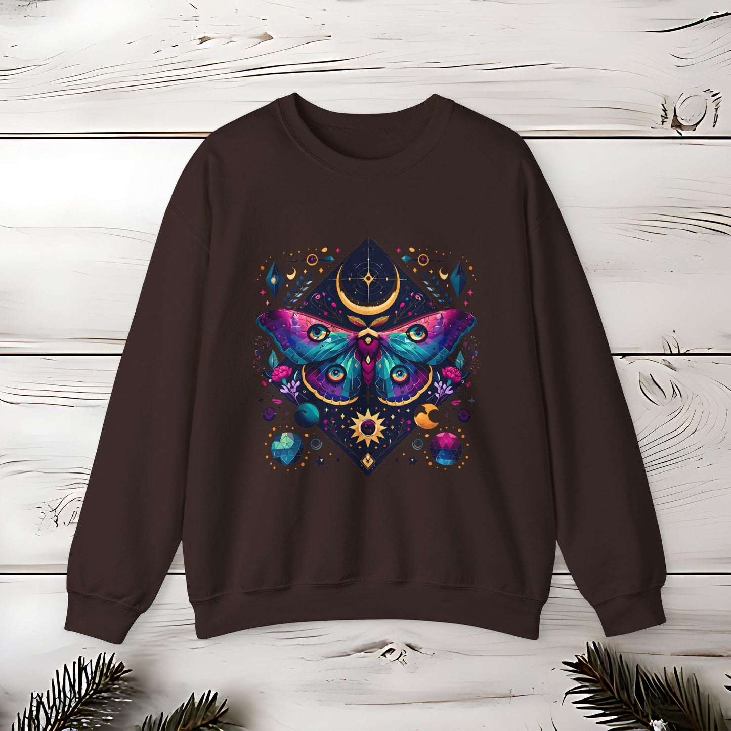 Boho Luna Moth Sweatshirt, Nature Lover Gift, Cozy Jumper, Moth Print Pullover, Bohemian Style Top, Celestial Clothing, Lunar Design