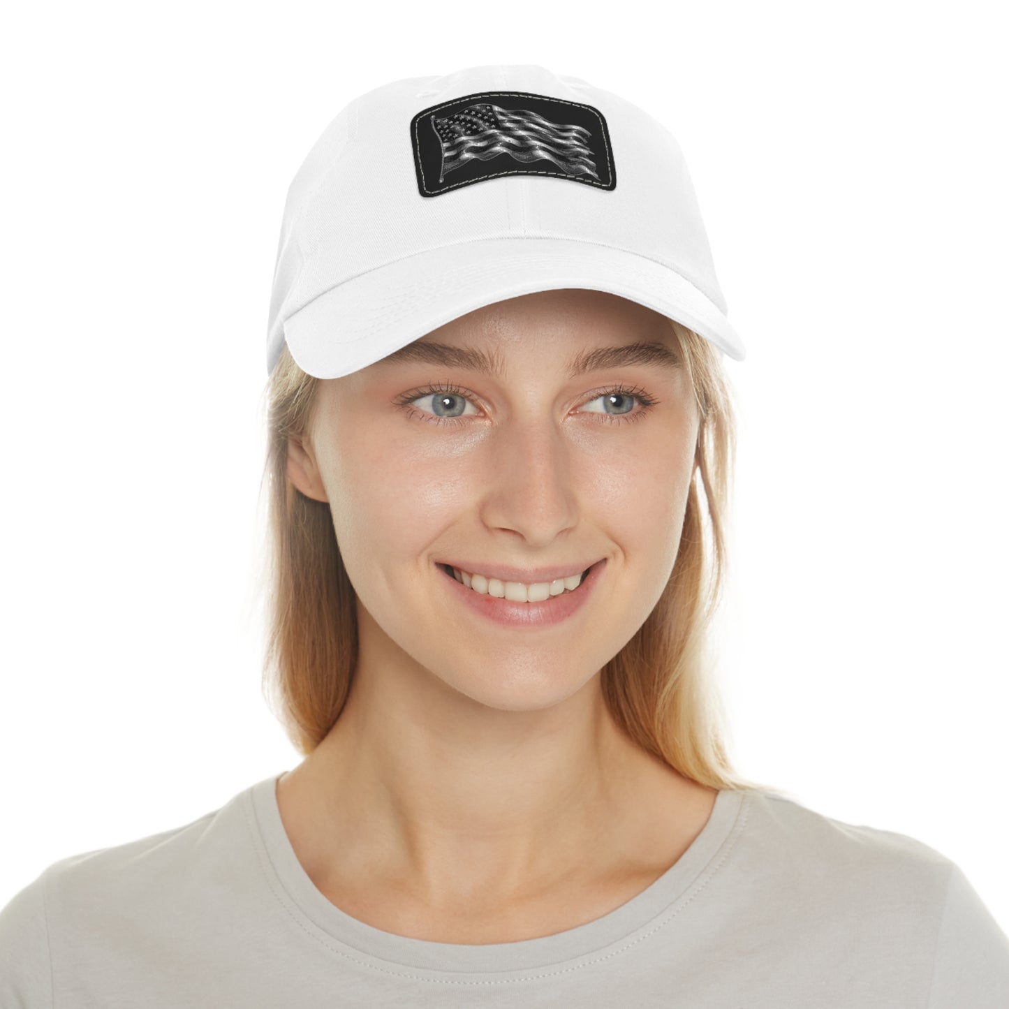 American Flag Dad Hat with Leather Patch (Rectangle)