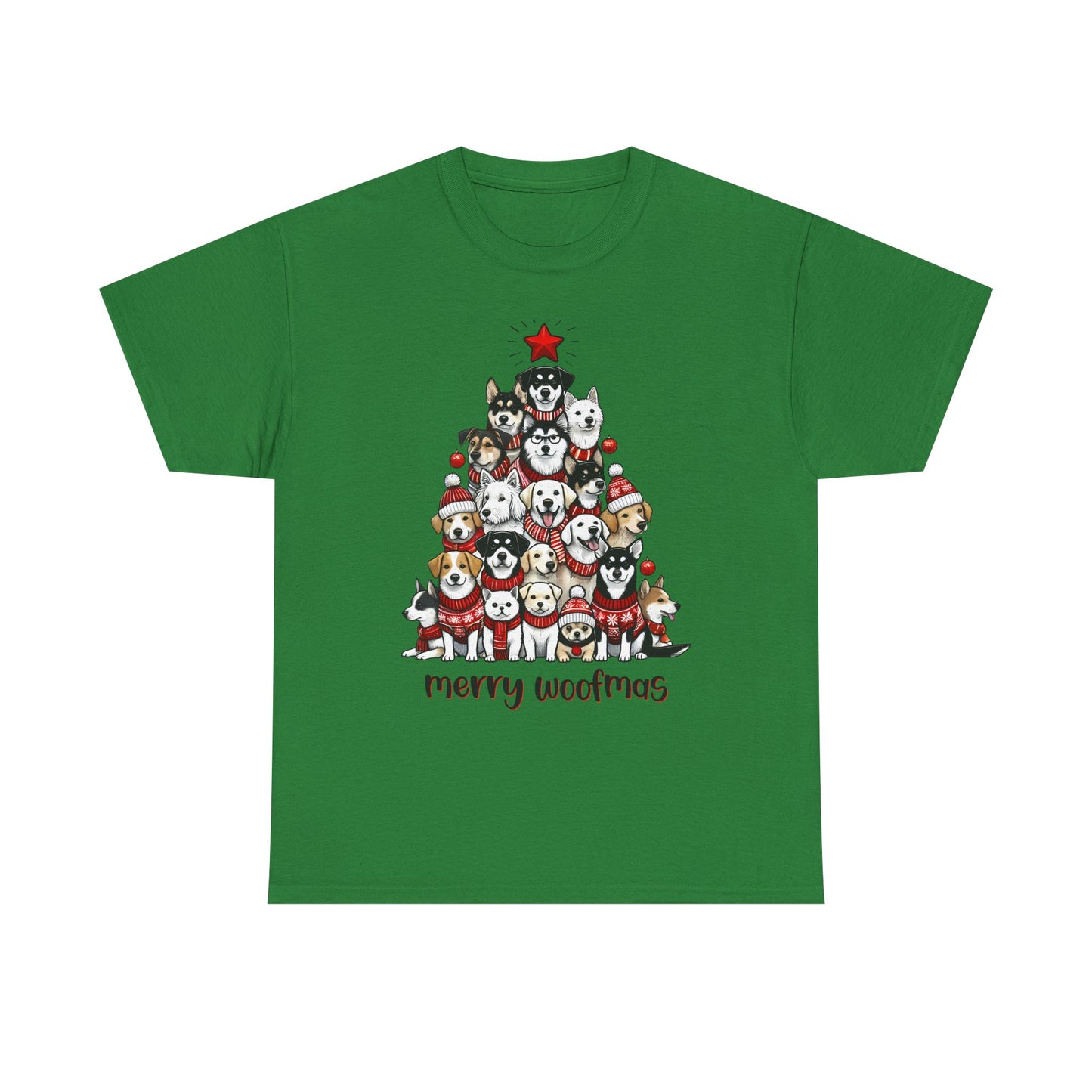 Merry Woofmas Christmas Tree Tee, Heavy Cotton Graphic Shirt for Dog Lovers, Fun Holiday Gift for Pet Owners!