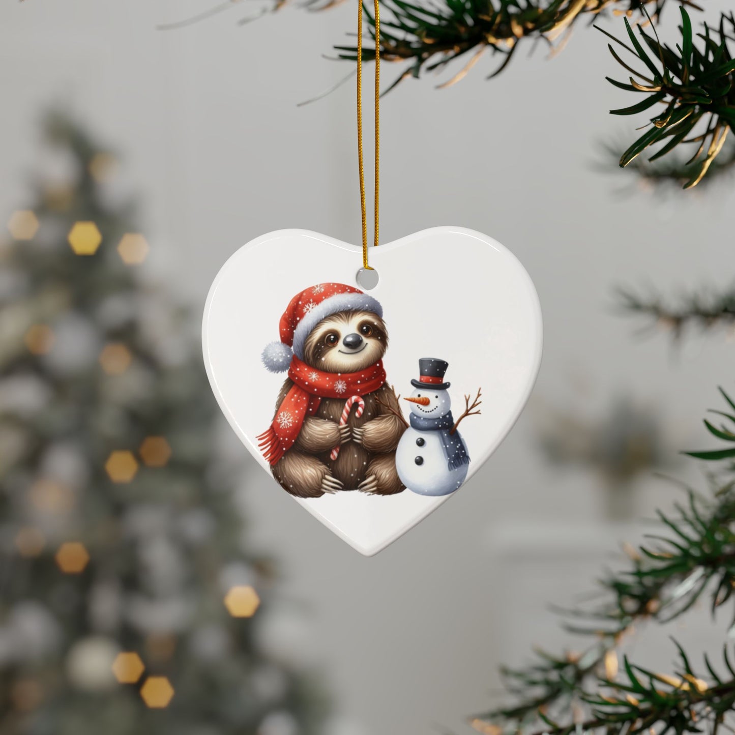 Festive Sloth with Snowman - Unique Ceramic Ornaments (Choose Your Set)