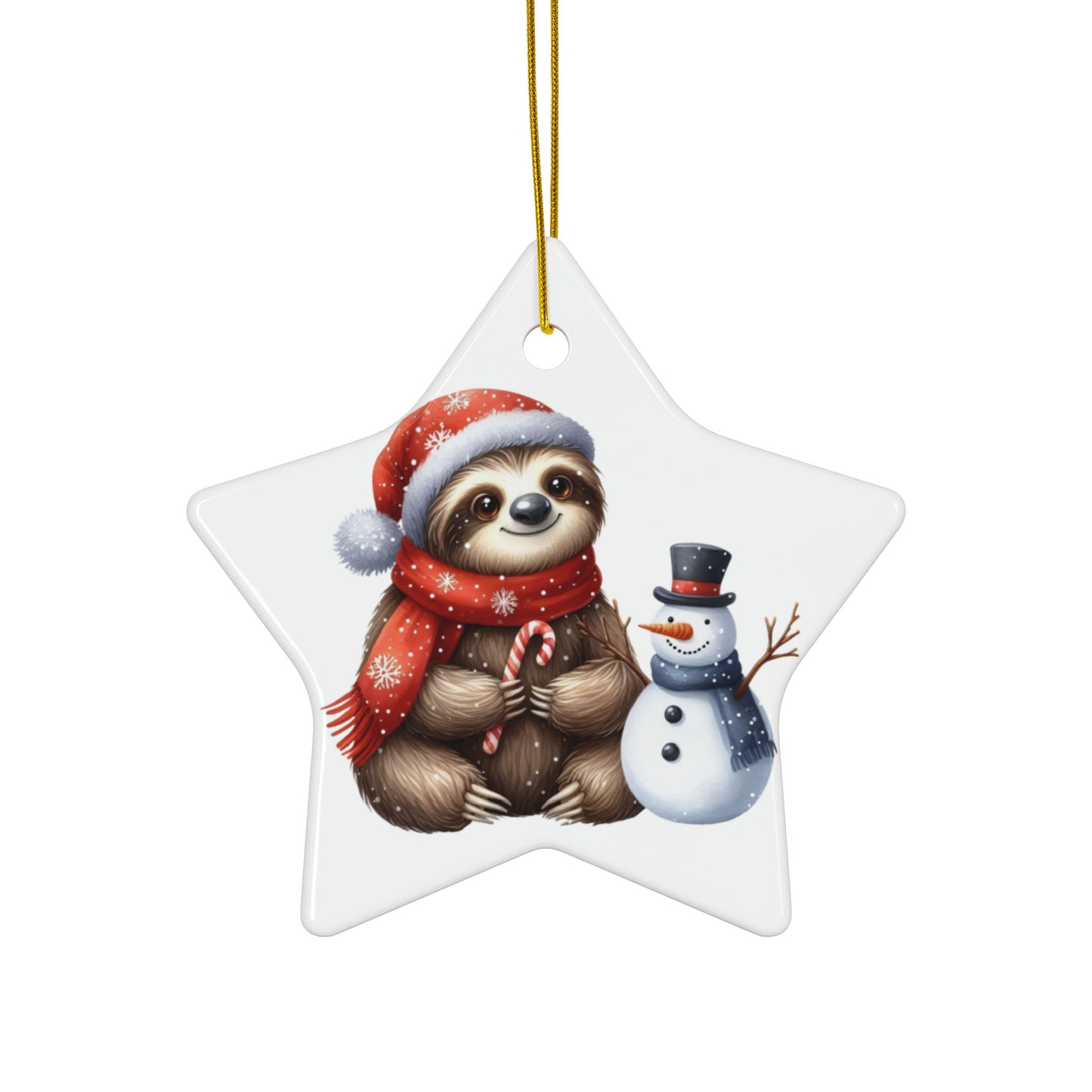 Festive Sloth with Snowman - Unique Ceramic Ornaments (Choose Your Set)