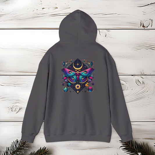 Boho Dreamy Luna Moth Hoodie, Nature Lover Gift, Cozy Pullover, Moth Print Jumper, Hippie Sweatshirt, Festival Clothing