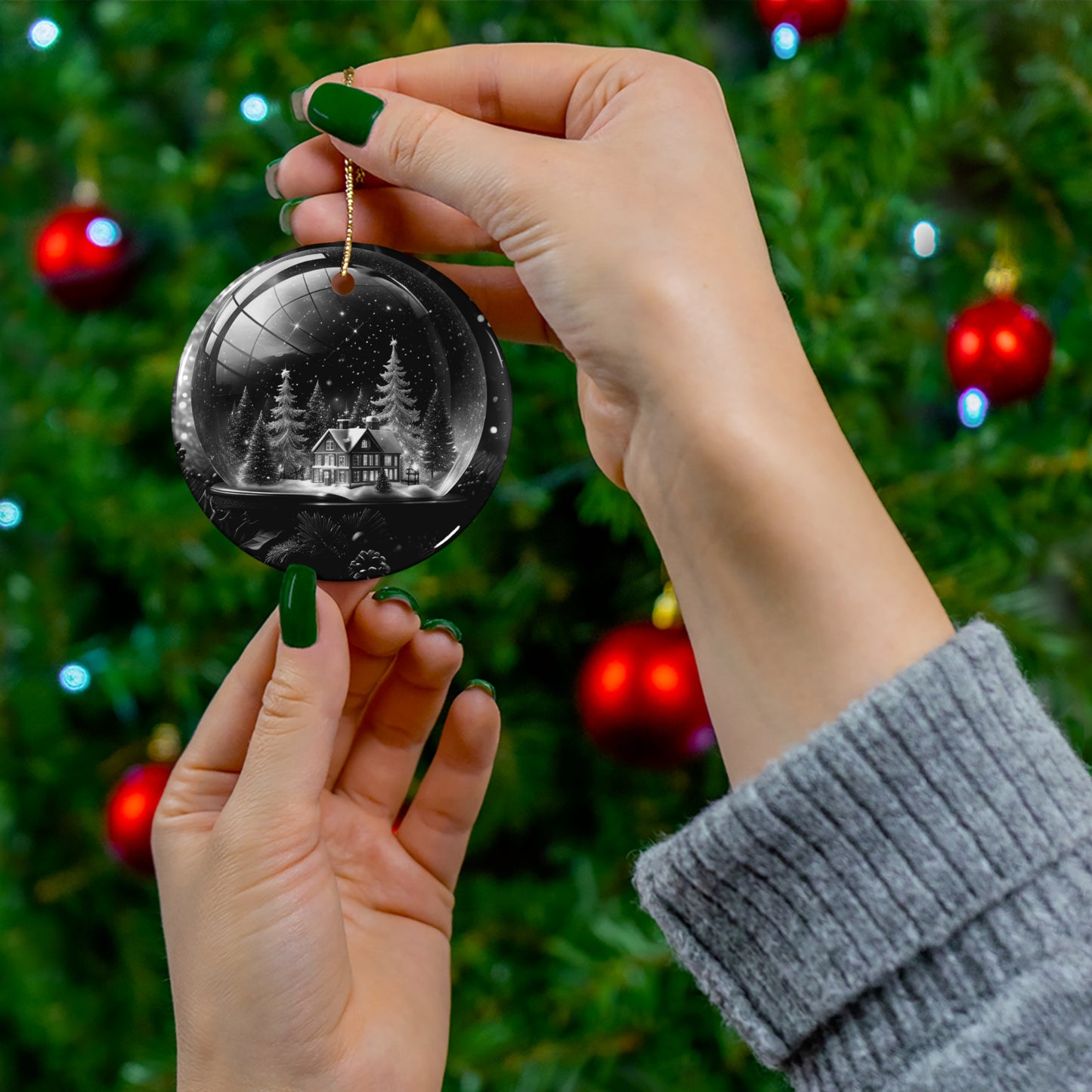 Snow Globe Starry Night Ceramic Ornament