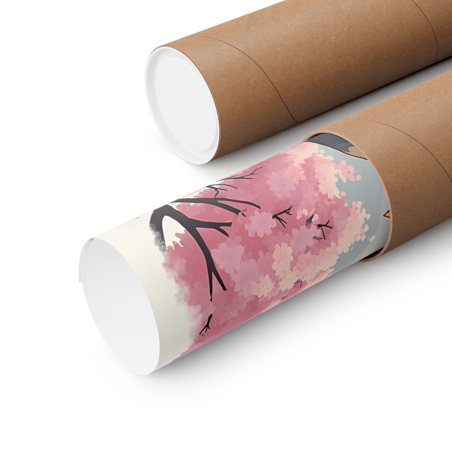 Anime Tranquility Matte Vertical Posters, Young Protagonist in Meditative Pose, Cherry Blossoms Wall Art, Mountain Landscape Prints, Serene