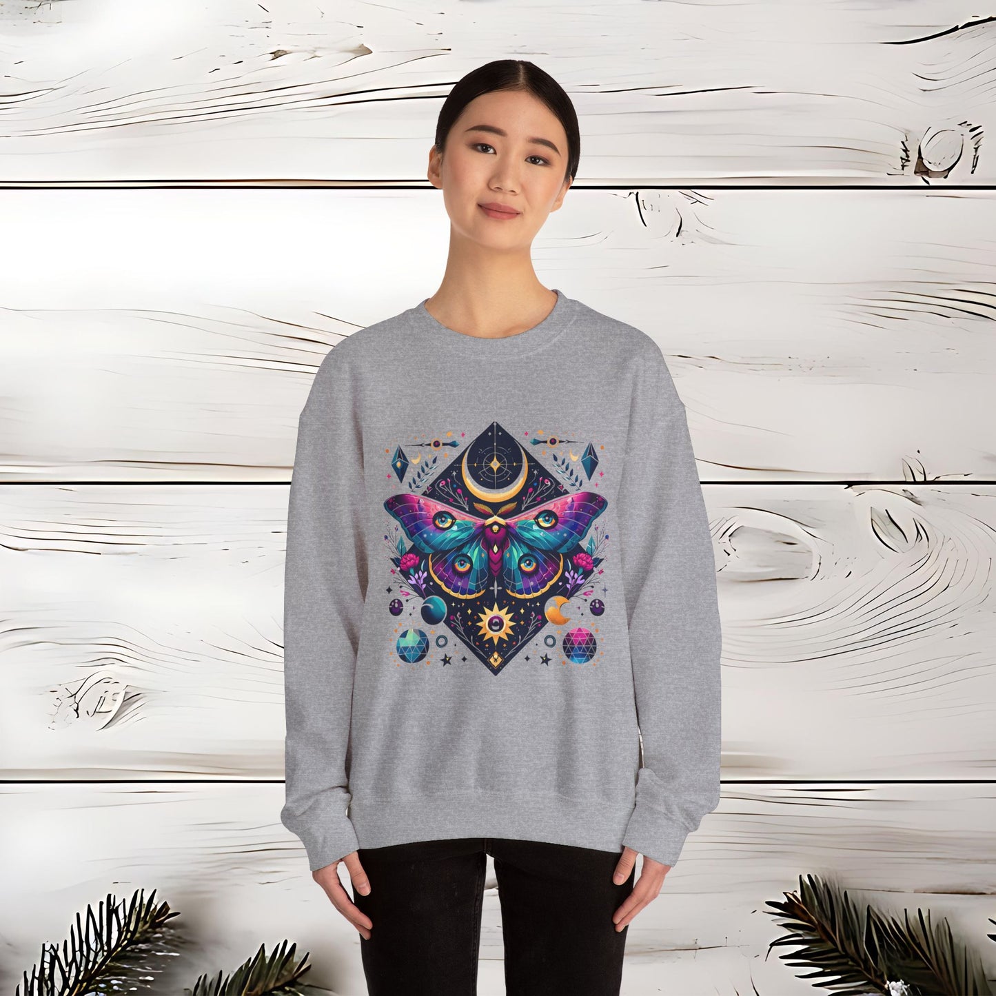 Boho Luna Moth Sweatshirt, Nature Lover Gift, Cozy Jumper, Moth Print Pullover, Bohemian Style Top, Celestial Clothing, Lunar Design