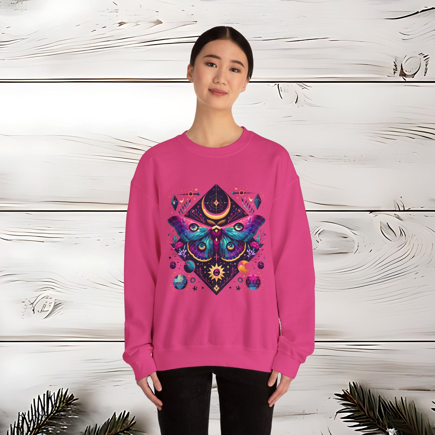 Boho Luna Moth Sweatshirt, Nature Lover Gift, Cozy Jumper, Moth Print Pullover, Bohemian Style Top, Celestial Clothing, Lunar Design