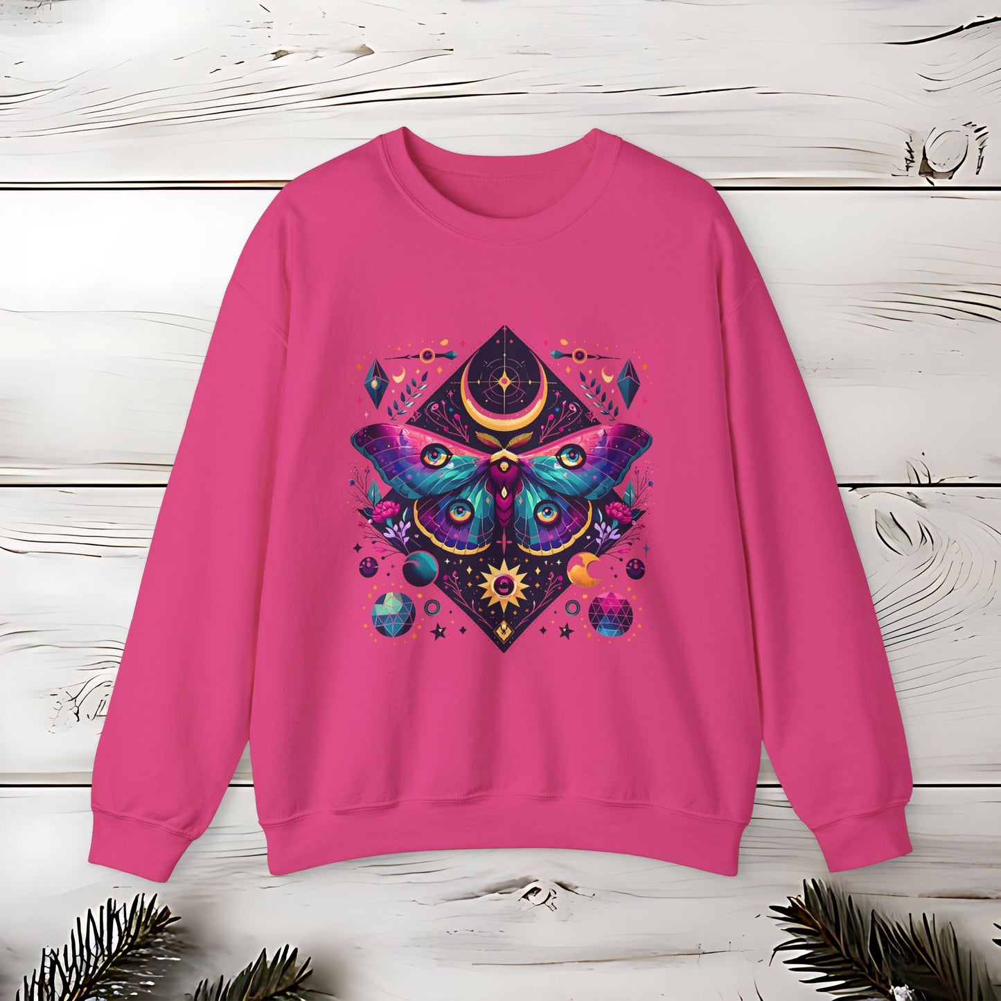Boho Luna Moth Sweatshirt, Nature Lover Gift, Cozy Jumper, Moth Print Pullover, Bohemian Style Top, Celestial Clothing, Lunar Design