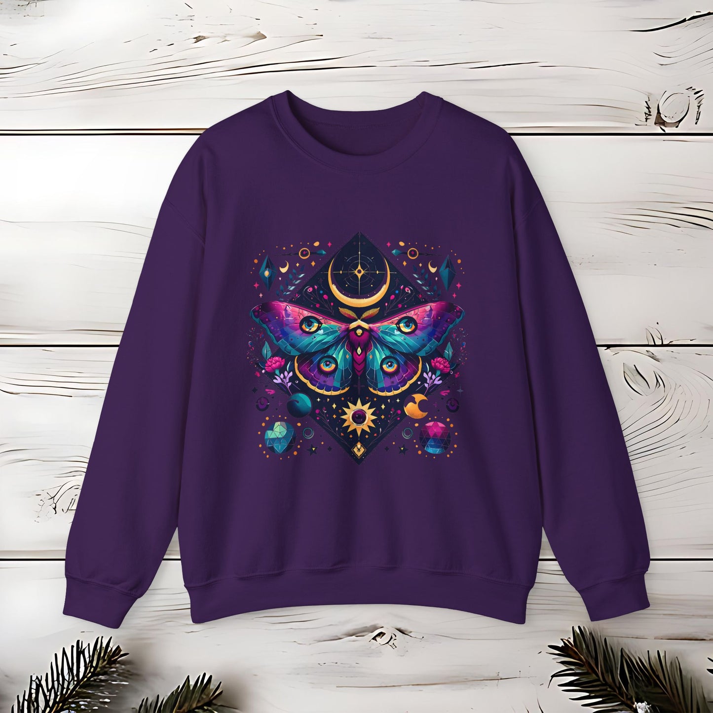 Boho Luna Moth Sweatshirt, Nature Lover Gift, Cozy Jumper, Moth Print Pullover, Bohemian Style Top, Celestial Clothing, Lunar Design