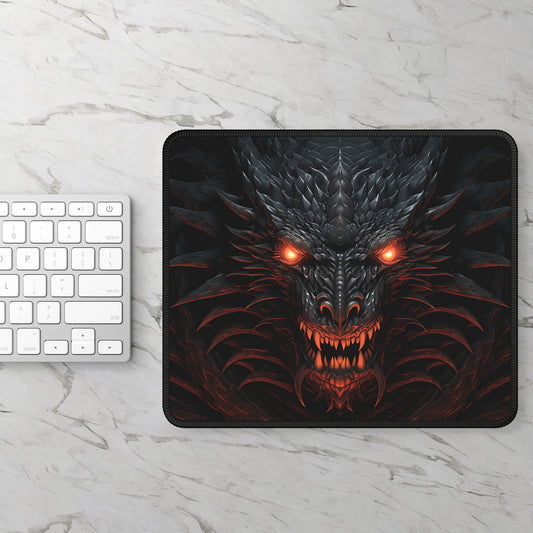 Gothic Dragon Head Red Eyes Gaming Mouse Pad, Black Scales Desk Mat for Gamers, Red Glow Mousepad, Fantasy Office Decor, Cool Geek Gift