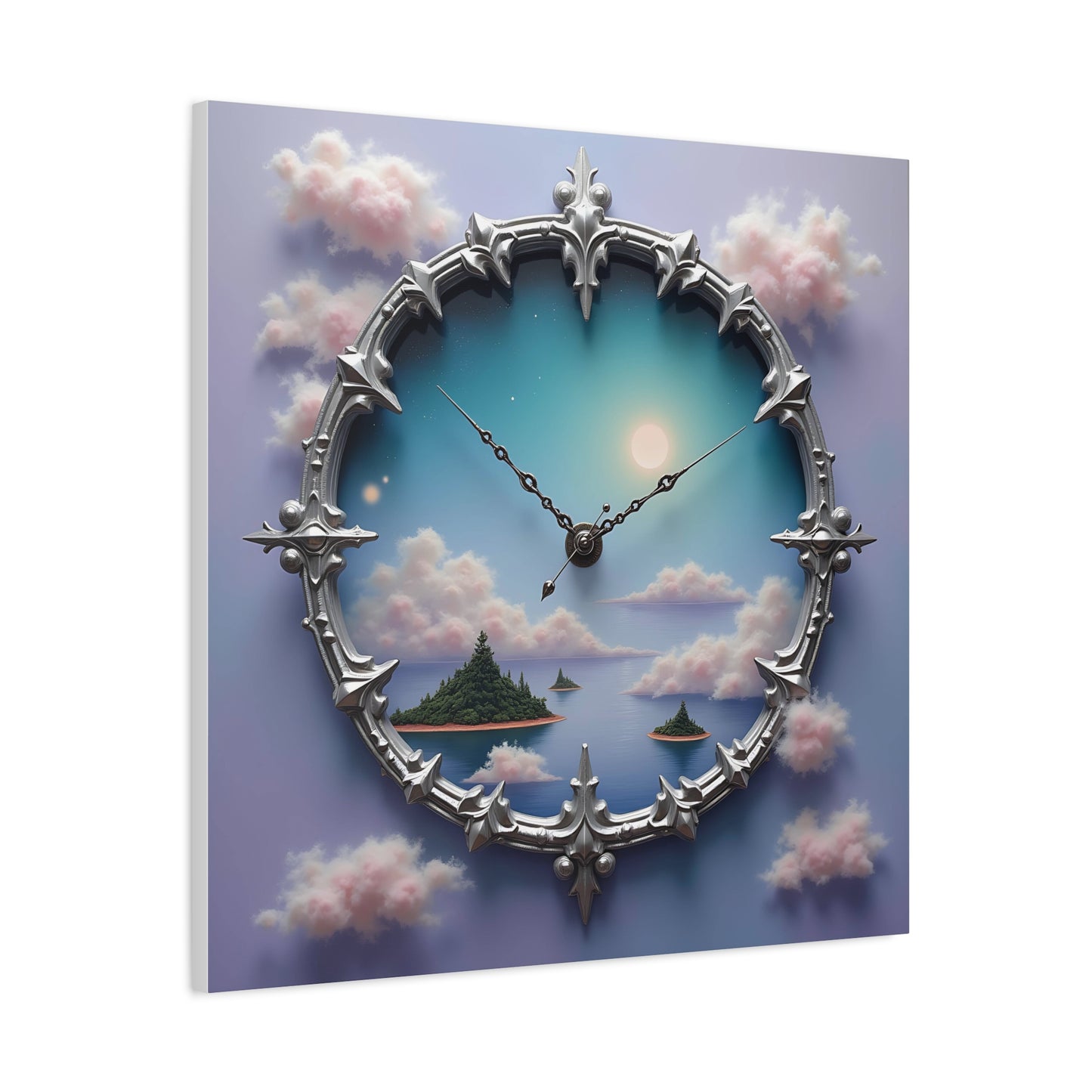 Canvas Print, Surreal Clock with Melting Hands, Floating Islands and Clouds, Ethereal Wall Art, Home Decor, Matte Canvas, Stretched, 1 25",