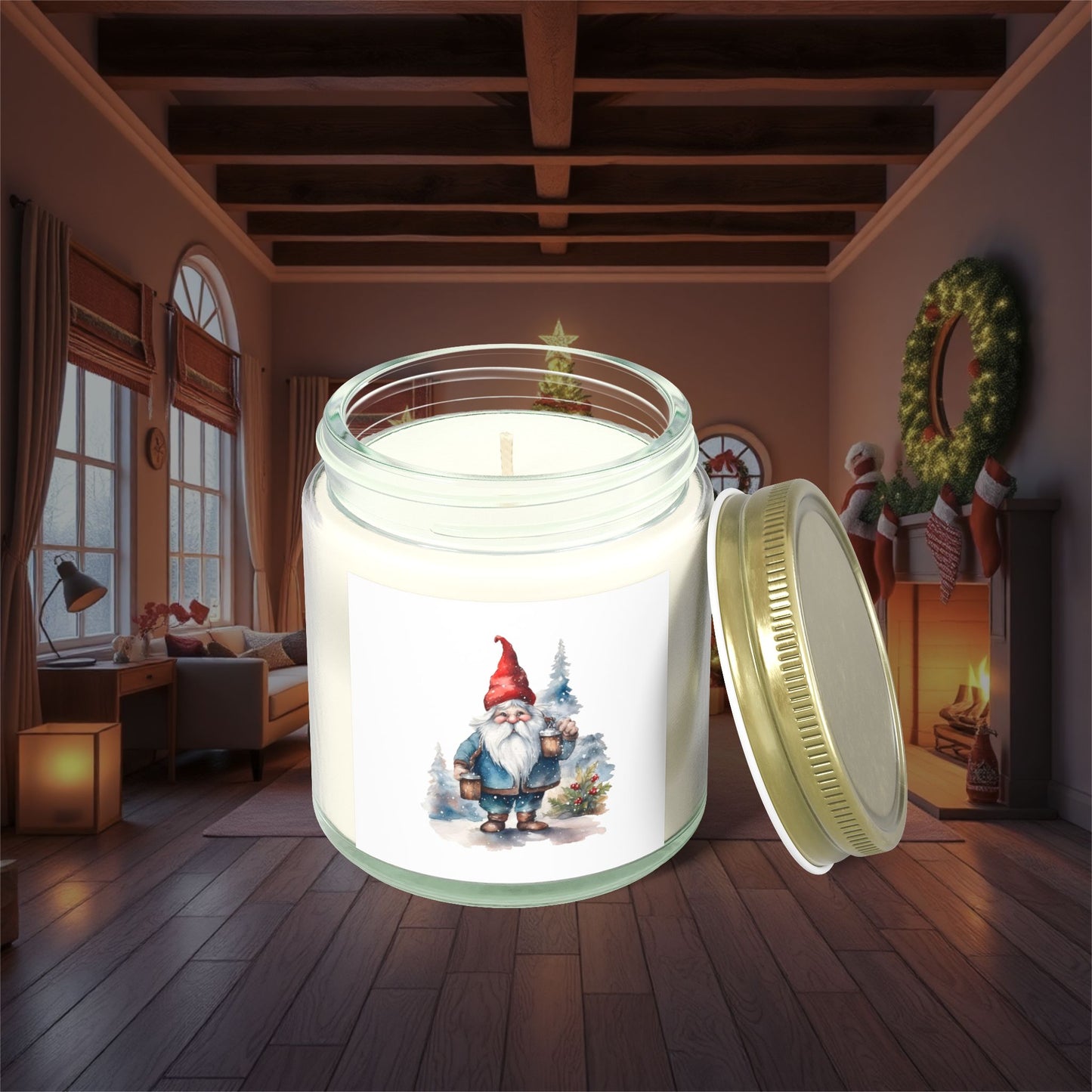Christmas Gnome Winter Fairy Tale Scented Candles, Coconut Apricot Wax (4oz, 9oz) - Cozy Holiday Home Decor, Relaxing Hygge Candle, Winter