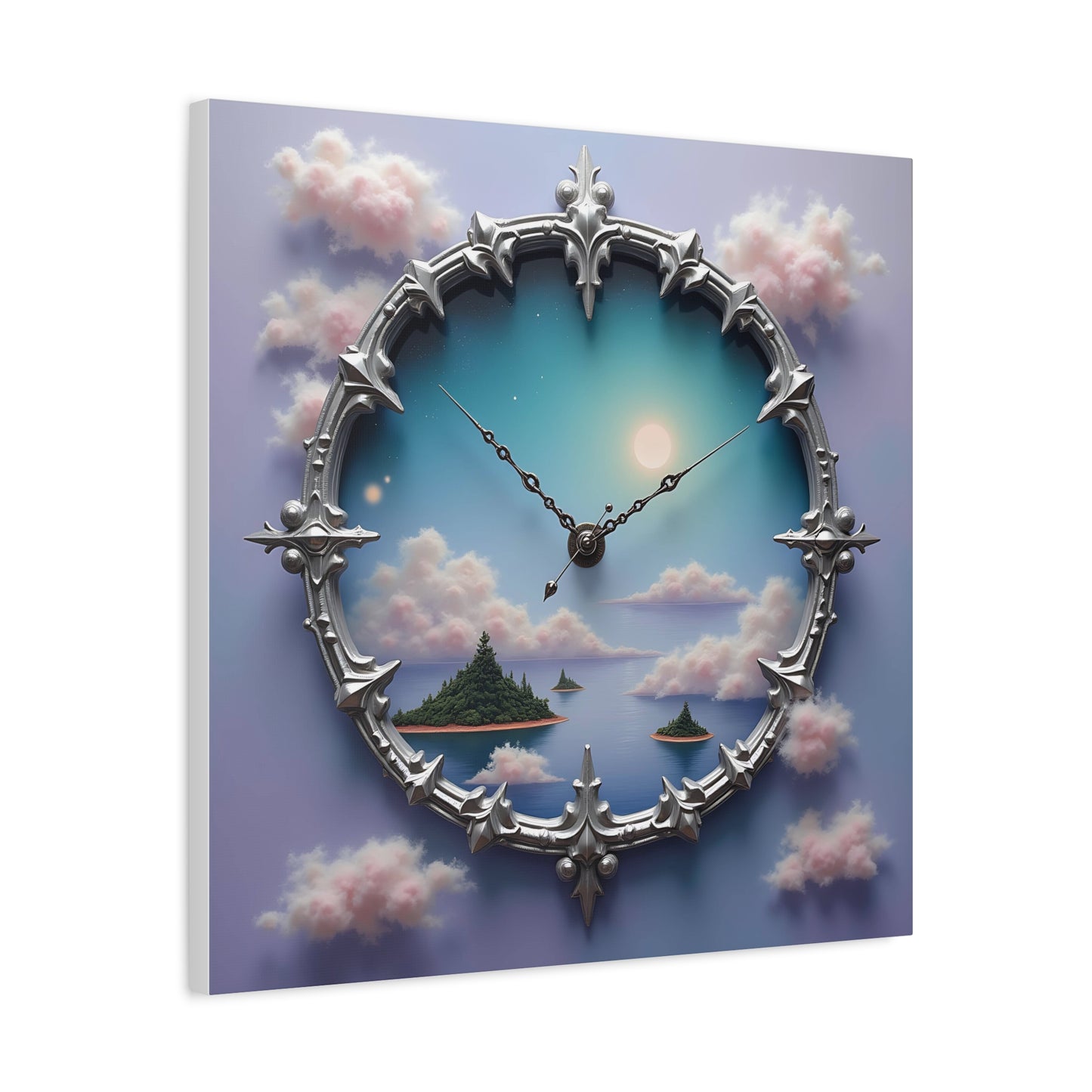 Canvas Print, Surreal Clock with Melting Hands, Floating Islands and Clouds, Ethereal Wall Art, Home Decor, Matte Canvas, Stretched, 1 25",