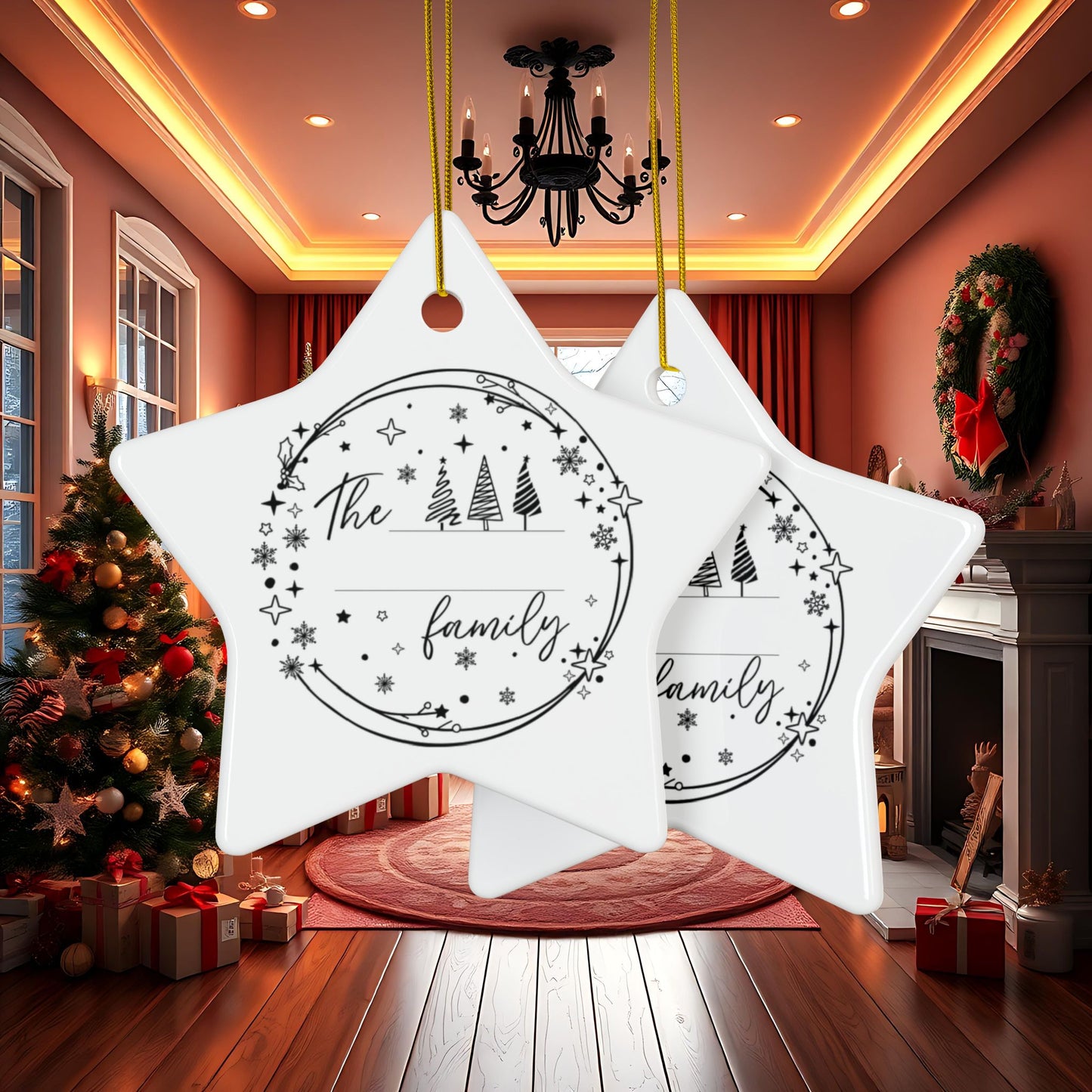 Custom Family Christmas Ceramic Ornaments, 2-Sided Print, Circle, Star, Snowflake, Holiday Decoration, Personalized Xmas Gift