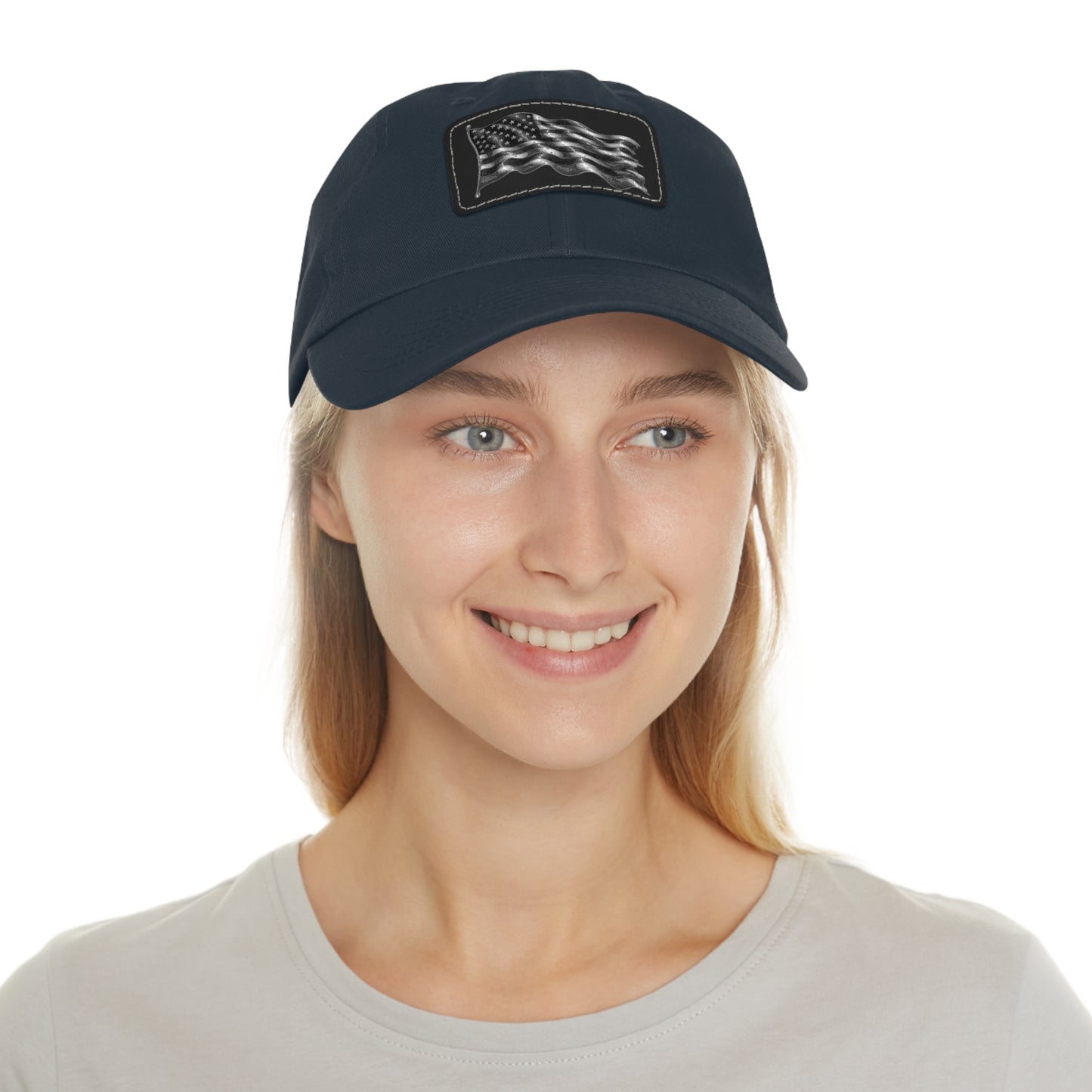 American Flag Dad Hat with Leather Patch (Rectangle)