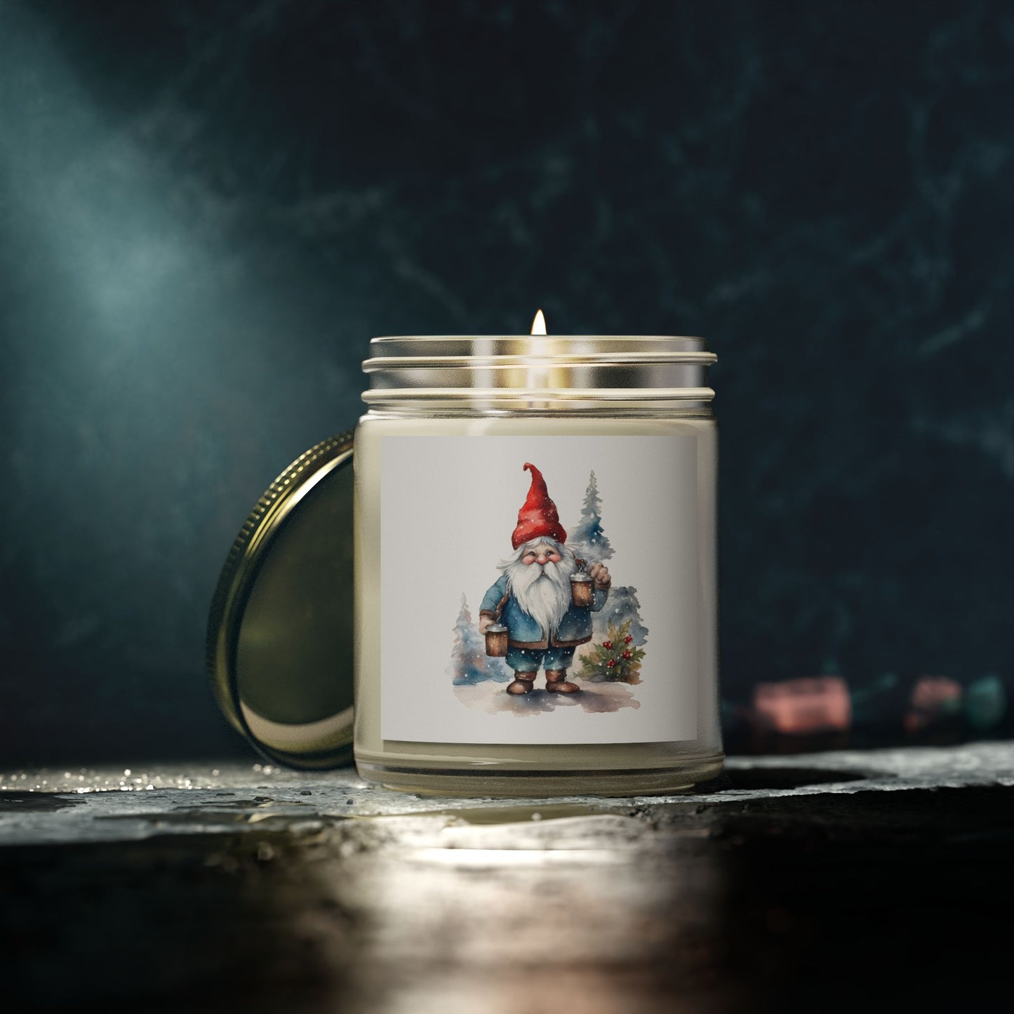 Christmas Gnome Winter Fairy Tale Scented Candles, Coconut Apricot Wax (4oz, 9oz) - Cozy Holiday Home Decor, Relaxing Hygge Candle, Winter