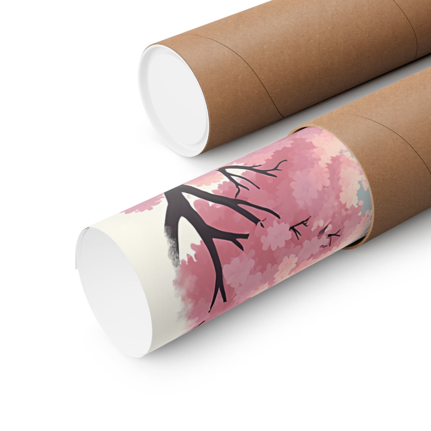 Anime Tranquility Matte Vertical Posters, Young Protagonist in Meditative Pose, Cherry Blossoms Wall Art, Mountain Landscape Prints, Serene