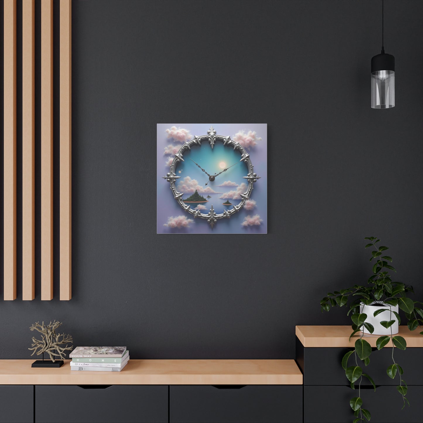 Canvas Print, Surreal Clock with Melting Hands, Floating Islands and Clouds, Ethereal Wall Art, Home Decor, Matte Canvas, Stretched, 1 25",