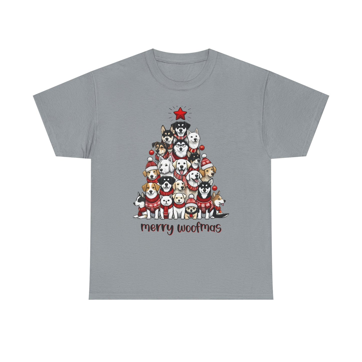 Merry Woofmas Christmas Tree Tee, Heavy Cotton Graphic Shirt for Dog Lovers, Fun Holiday Gift for Pet Owners!