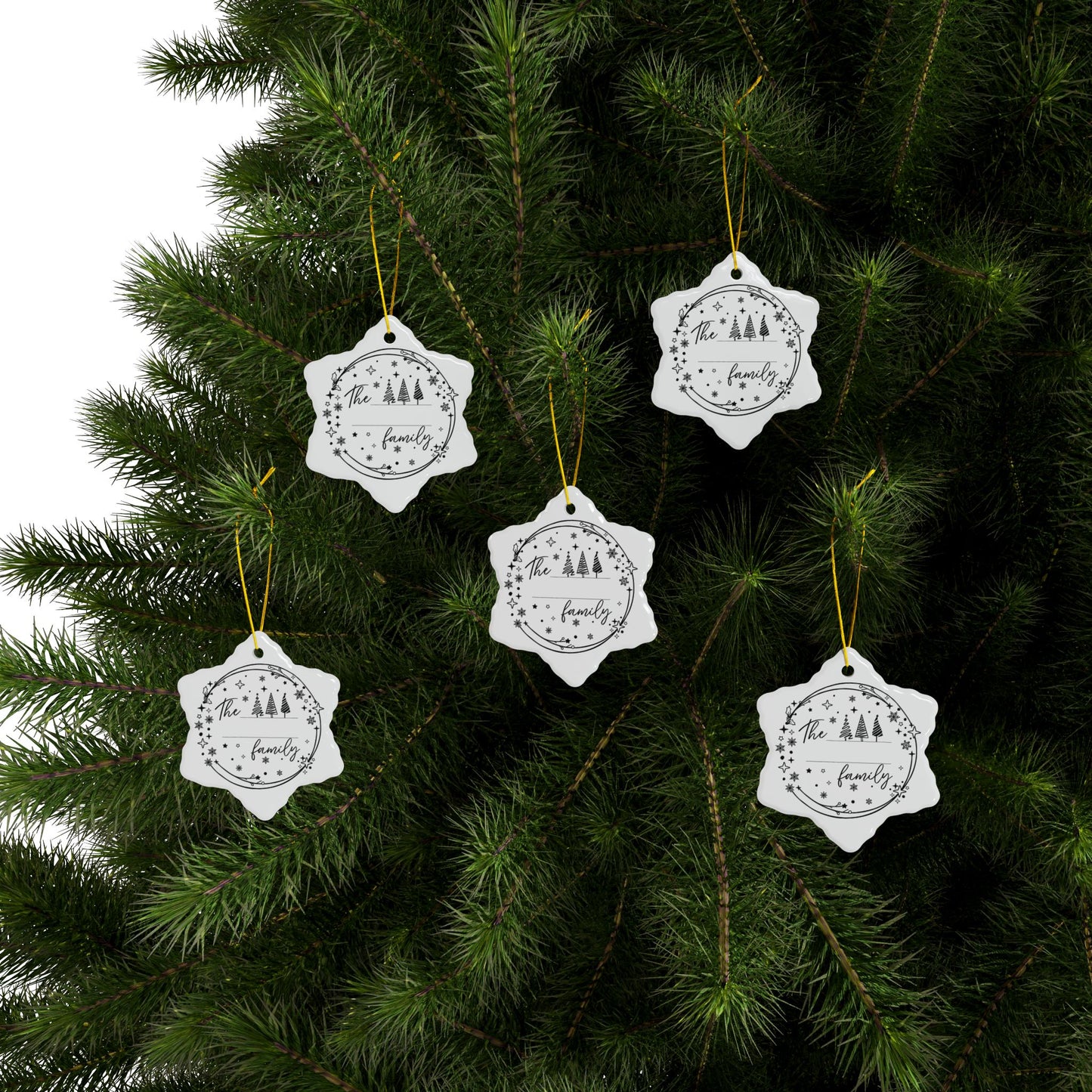 Custom Family Christmas Ceramic Ornaments, 2-Sided Print, Circle, Star, Snowflake, Holiday Decoration, Personalized Xmas Gift
